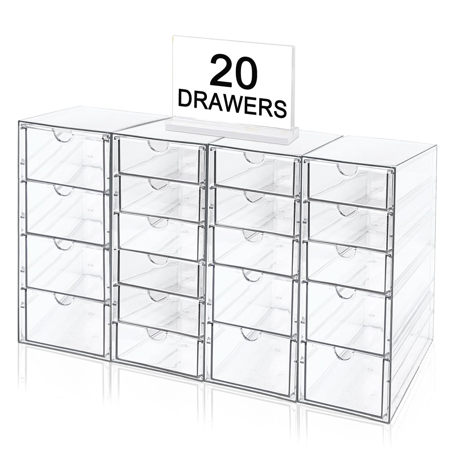 Acrylic Makeup Organizer with 20 Drawers, 4 Set Clear Storage Drawers, Acrylic Drawer Organizer and Storage for Desktop Office Supplies Make Up Pen Hair Accessories