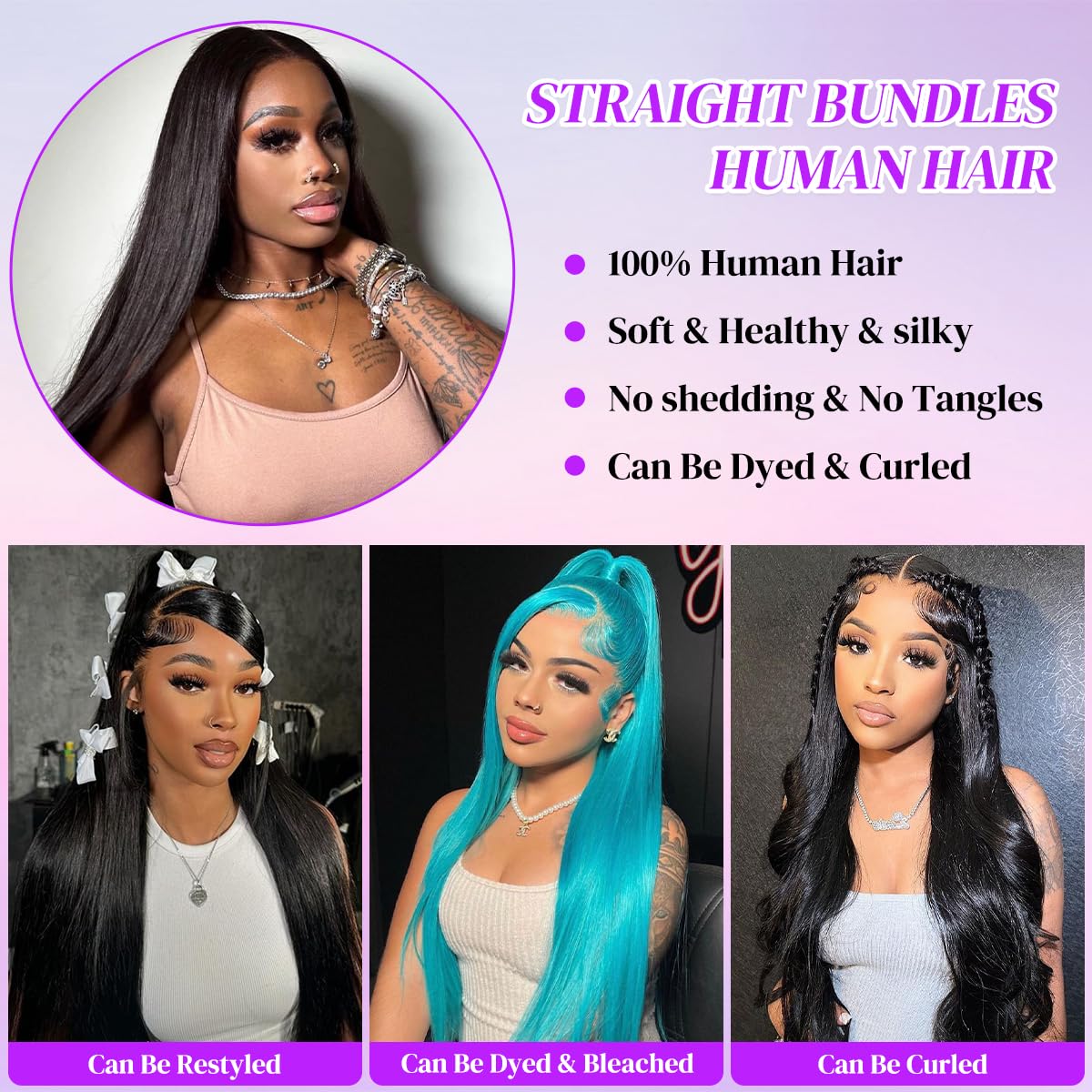 12A Human Hair Bundles 22 24 26 Inch Straight Human Hair 3 Bundles Brazilian Virgin Hair Straight Weave Human Hair Extensions Natural Color