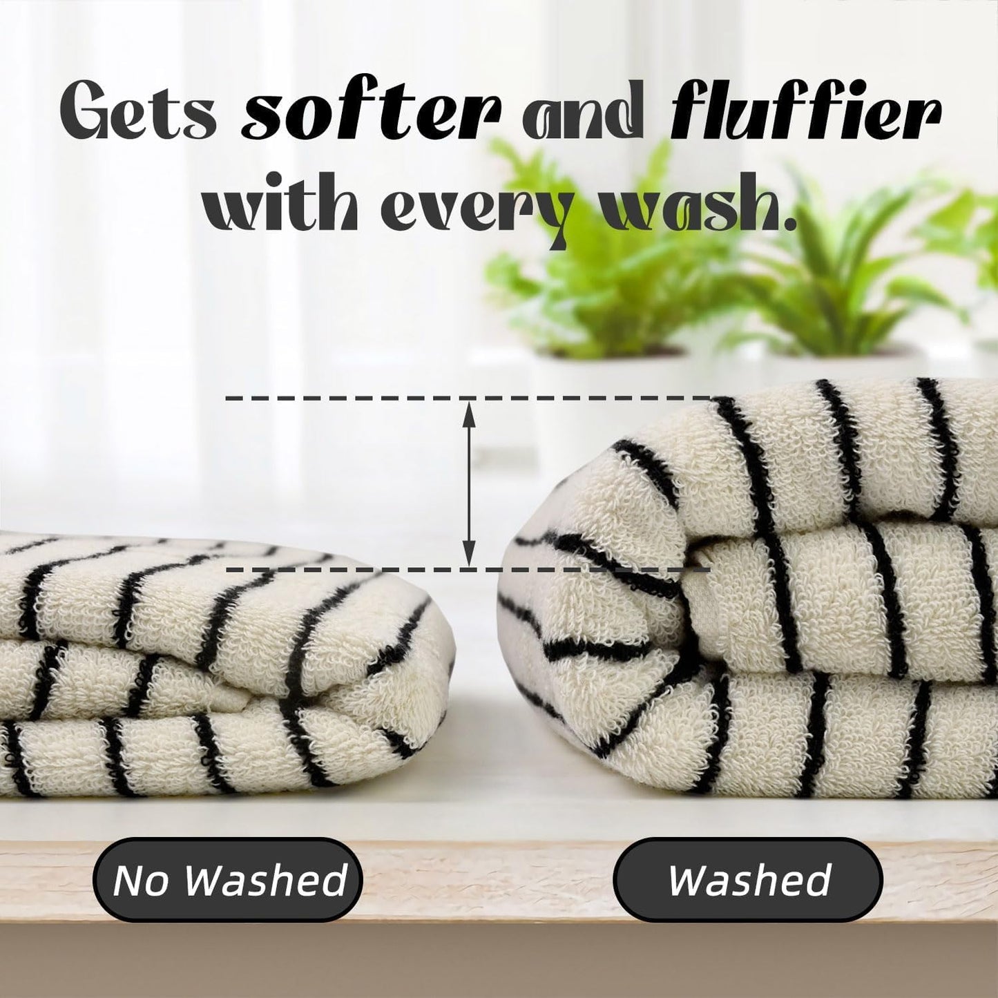Jacquotha Black and Ivory Striped Bath Towels Set of 2, Lighter & Quick Dry Towels Large 27.5 x 55 inches, Farmhouse for Bathroom, Pool, Shower