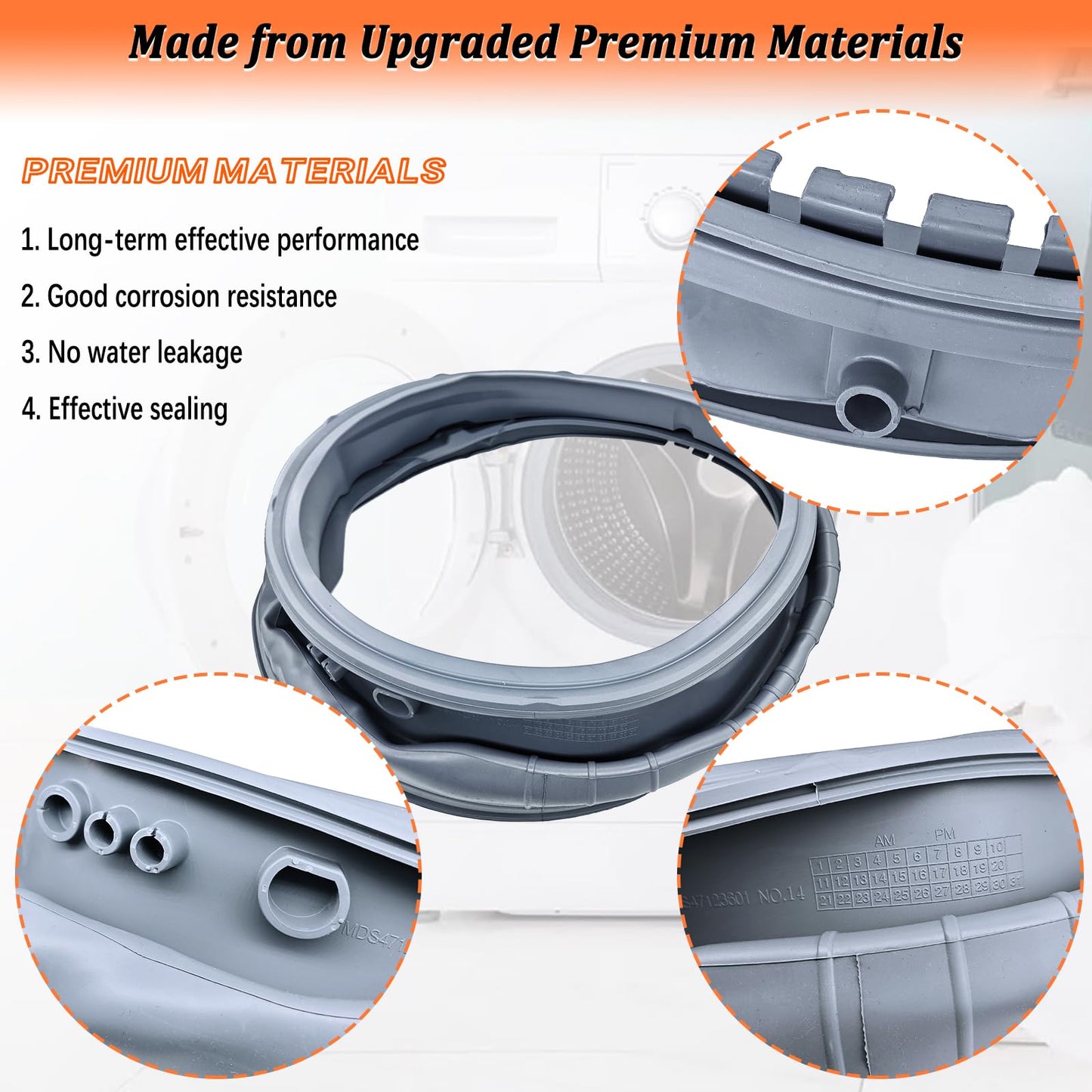 Upgraded MDS47123619 Washer Door Boot Seal for LG WM3080CW/00 WM3180CW/00 WM3270CW/00 WM3500CW/00 WM3670HVA/01 WM3700HVA/00 WM3700HWA/00 Washing Machine Door Gasket Replaces AGF75223080, PS12081606