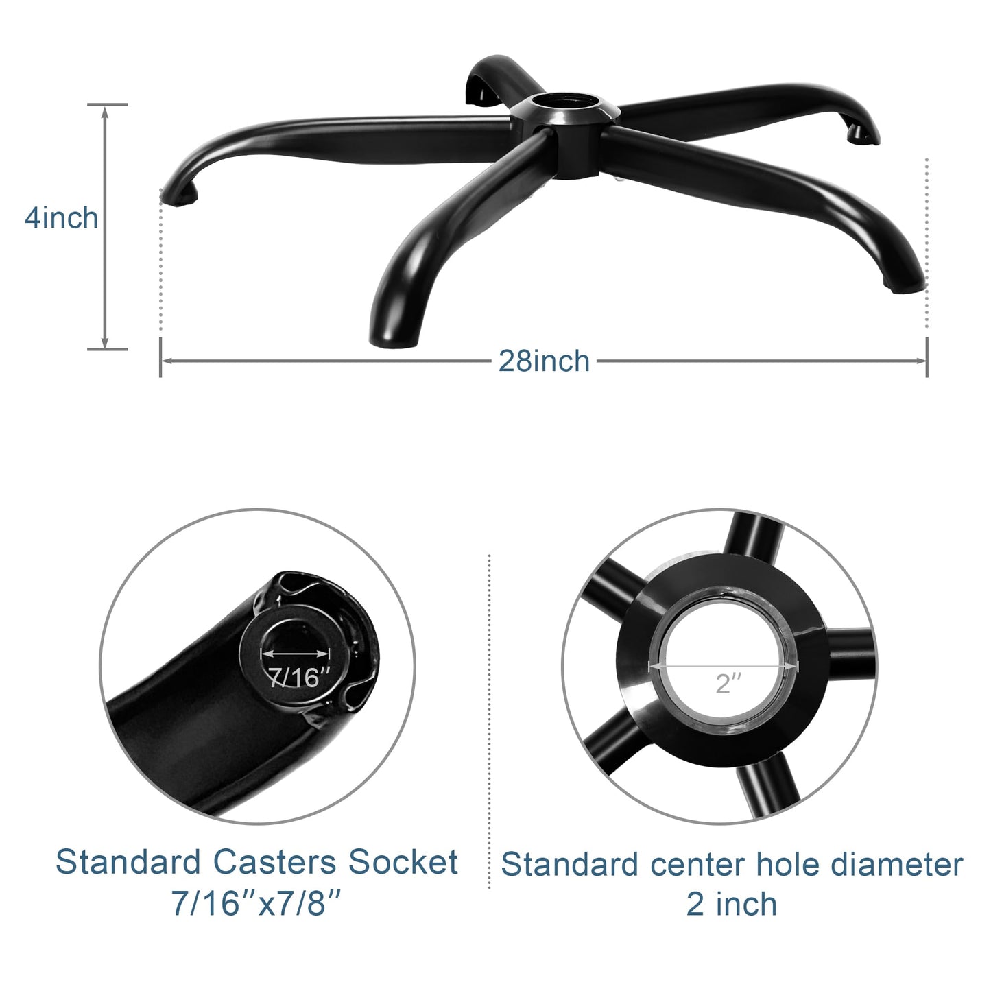 Frassie 28 Inch Office Chair Metal Base Replacement Heavy Duty 2500 Lbs Computer Desk Chair Stool Base Part with 5 Casters