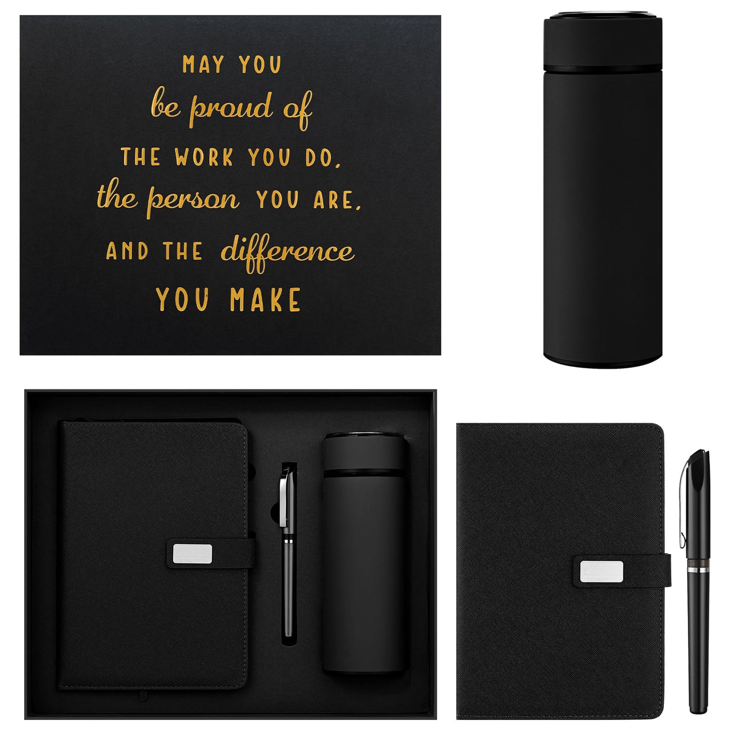 Honoson Employees Appreciation Gift Set for Men, New Employee Welcome to The Team Sets Notebook Pen and Tumbler May You Be Proud, Farewell Gifts for Coworkers(Black)