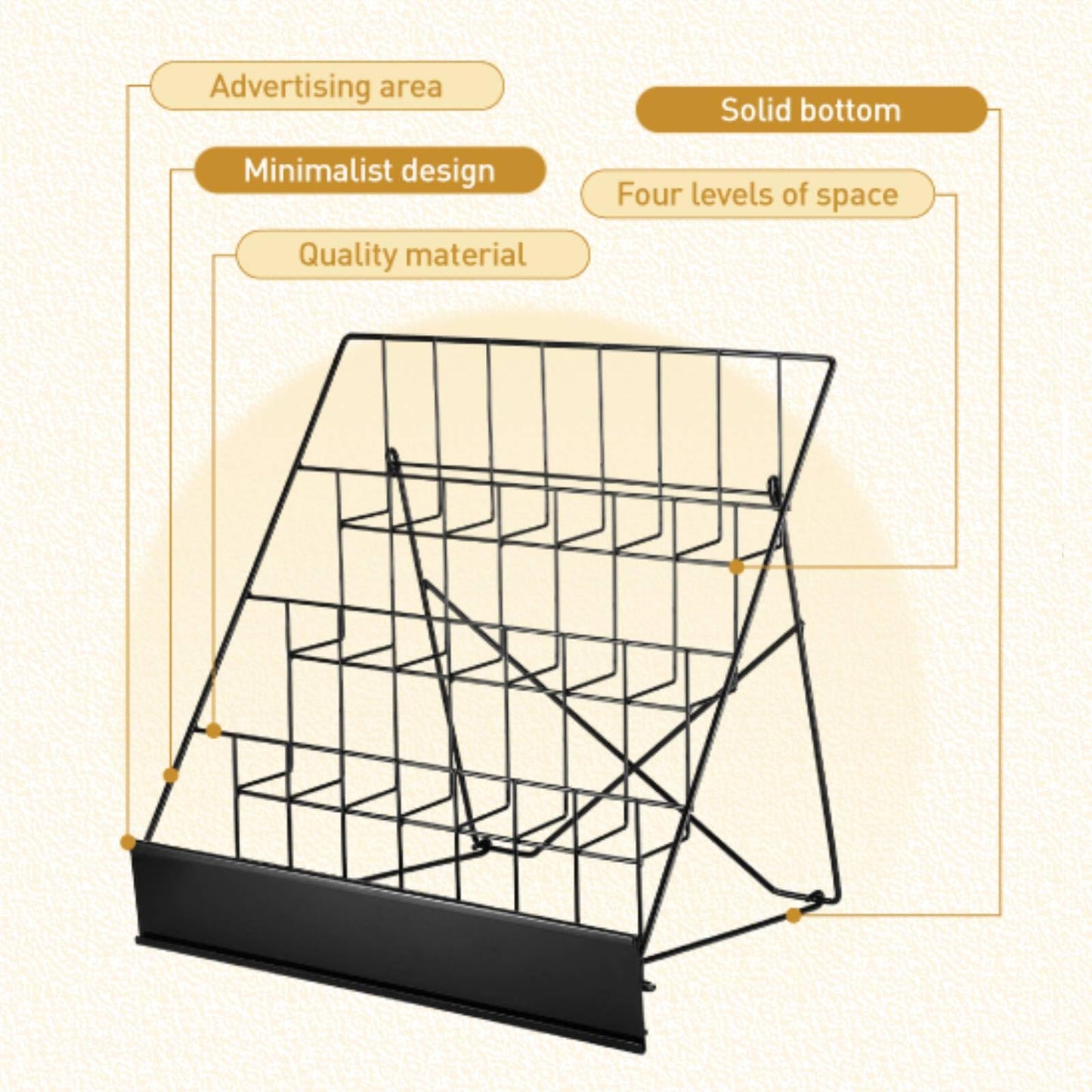 4-Tier Tabletop Book Display Rack, Magazine and CD Holder, 16.14 x 17.95 x 17.24 inches