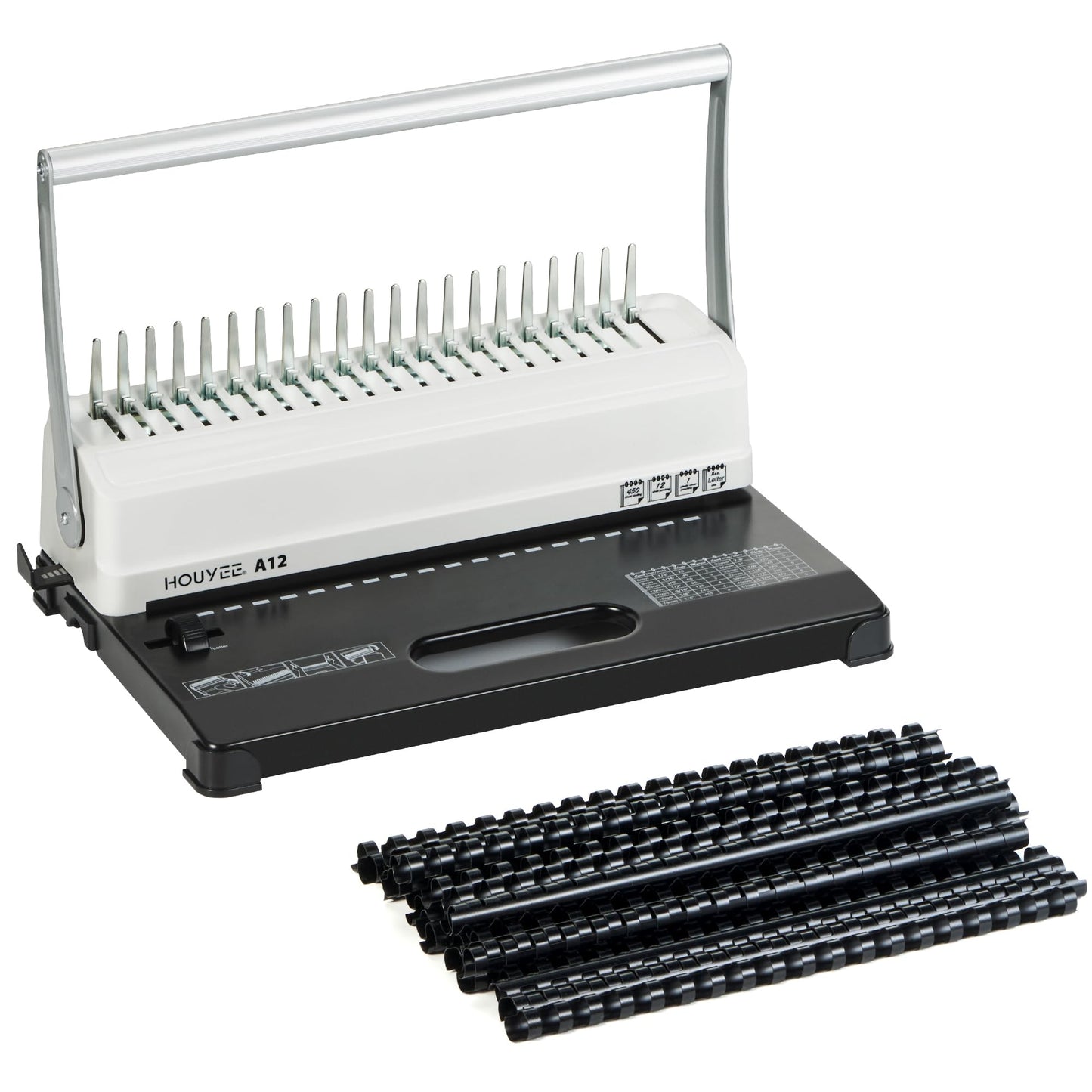 HOUYEE Binding Machine, 19 Holes, 450 Sheets, Comb Binding Machines with 50 PCS 1/2" Comb Binding Spines, Comb Binder Machine for Letter Size Paper，Adjustable Margin