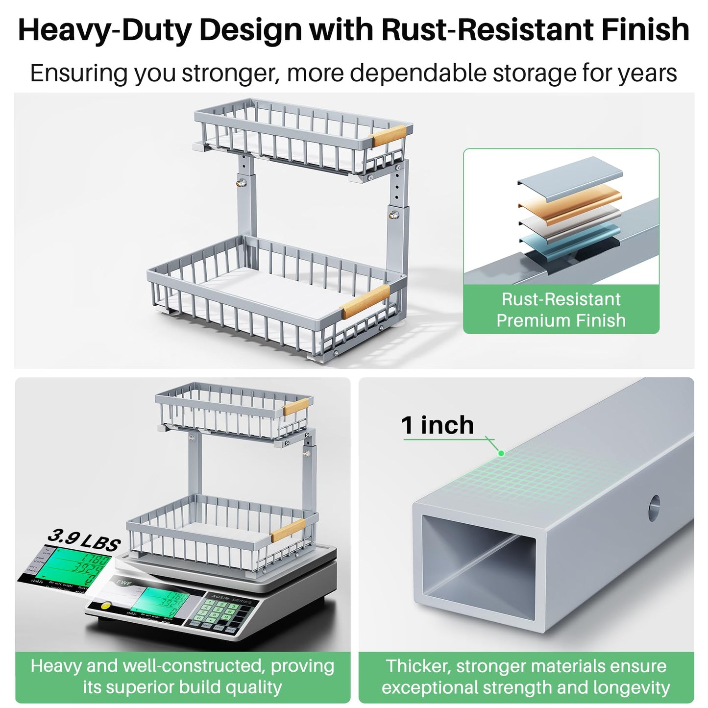 Kitstorack Under Sink Organizer, 2 Tier Under the Sink Storage, Slide out Pull out Cabinet Organizer Shelf, Metal Sliding Drawer for Kitchen Bathroom Pantry Closet Organization Rack, Grey, 2 Pack