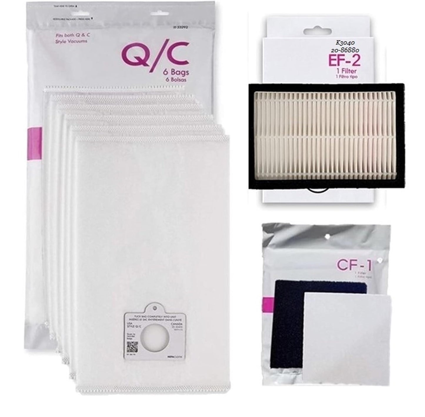 BC4002 BC2005 BC3002 BC3005 BC3006 BC3060 BC4040 81214 81414 Kenmore Compatible Bag + Filter Kit. 6 QC 53292 HEPA Canister Vacuum Bags, 1 CF1 81002 Chamber Filter, 1 EF2 K3040 86880, 200 400 Series
