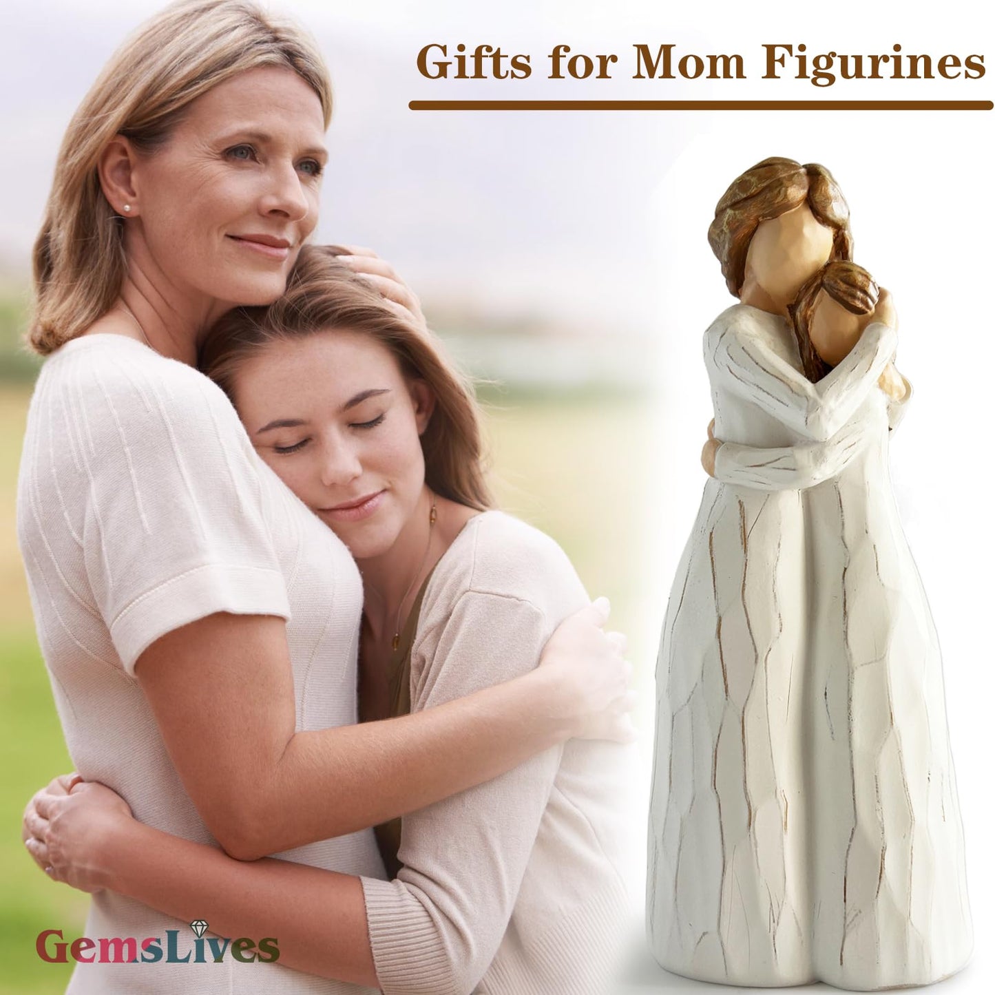GemsLives Mom Birthday Gifts from Daughter – Gift for Mom or Daughter,7.8'' Mother and Daughter Hand Painted Figure,Mother’s Day, Birthday, Christmas