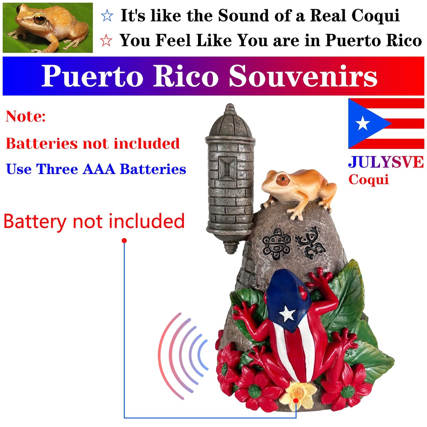 JULYSVE Limited Edition Puerto Rico Souvenirs, Puerto Rican Coqui with Sound, Boricua Themed Atabey Taino Goddess, Coqui Taino Sun Symbol, Old San Juan Garita Morro Taíno Art, Battery Not Included