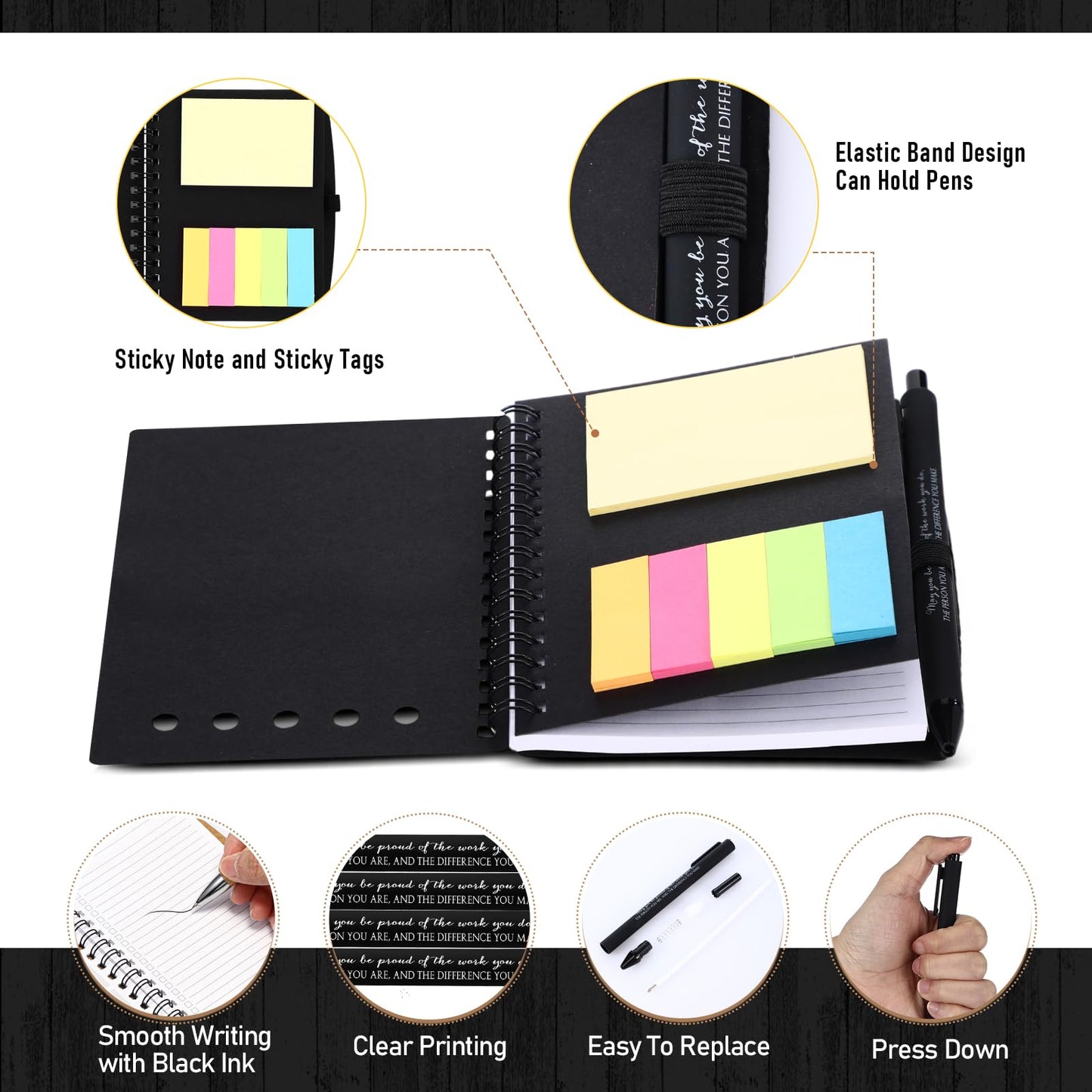 Resurhang 48 Pcs/ 24 Set CNA Week Gifts Bulk Thank You Gift for Cna A6 Notebooks Inspirational Journals Pens Appreciation Gift for Nurse Women Team(Black)
