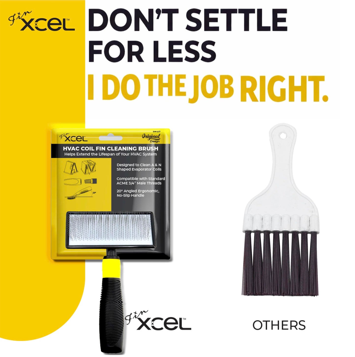 Finxcel Coil Cleaning Brush for HVAC & AC – Evaporator & Condenser Coil Cleaner Tool, 135° Stainless Steel Pins, Heavy-Duty for Tight Spaces, Safe for Delicate Fins, ACME Pole Compatible