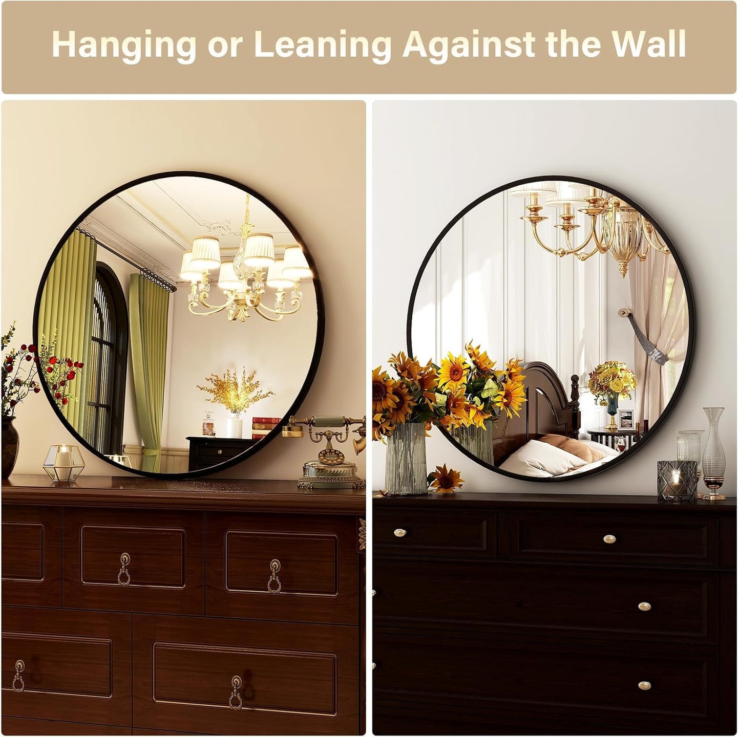 HARRITPURE Round Mirror 30 Black Wall Mounted Circle Mirrors Vanity Mirror with Brushed Aluminum Alloy Frame Modern Decoration for Bathroom, Living Room, Vanity, Bedroom, Entryway