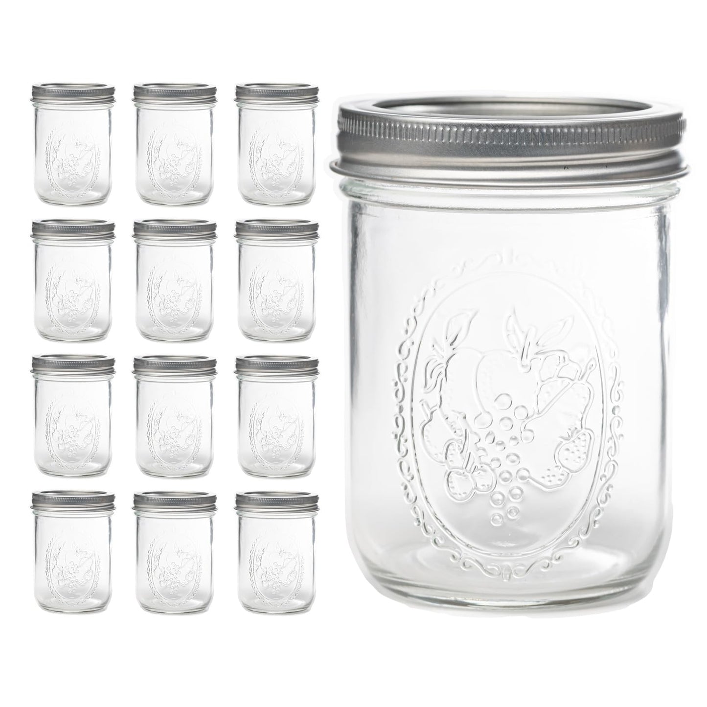 Lonriva 12 Pcs 16oz Wide Mouth Mason Jars, Glass Jars with Silver Metal Lids, Canning Jars for Overnight Oats, Food Storage, Dry Food, Snacks, Candies and More