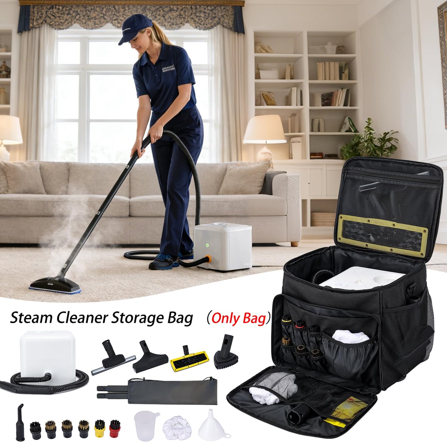 CYUREAY Steam Cleaner Storage Bag Compatible with Dupray Neat & Neat Plus Steam Cleaners, Carrying Case with Pockets for steam Cleaner Accessories, Organizer for Home Cleaning Supplies