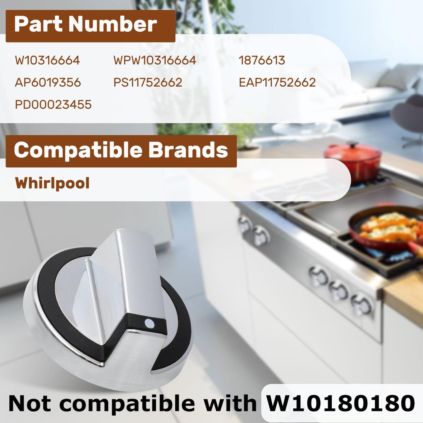 Upgraded W10316664 Control Knob 5 Pack Compatible with Whirlpool W10316664, WPW10316664, 1876613, AP6019356, PS11752662, EAP11752662, PD00023455