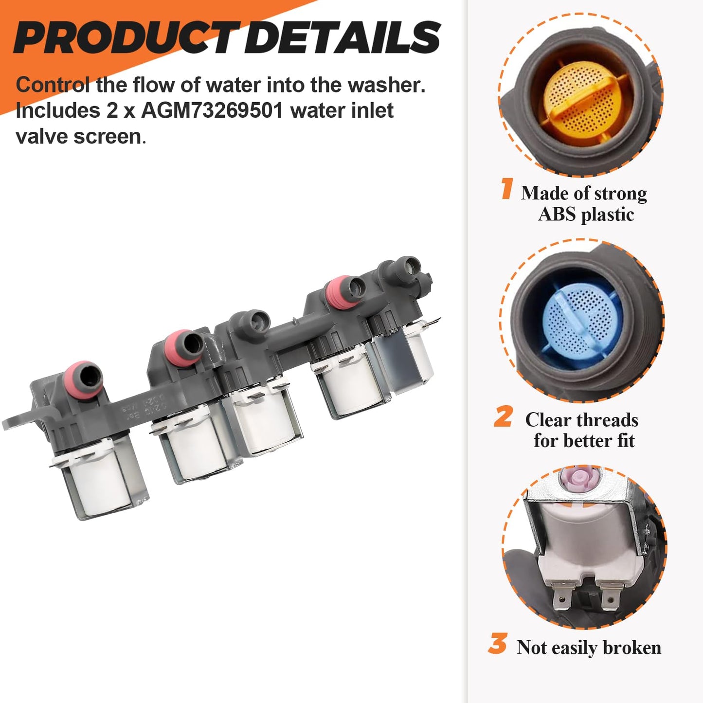 AJU73213301 AJU75152601 5221EA1008F Washer Water Inlet Valve (0EM part) with 10-year GUARANTEE 2025 UPGRADED Water Valve fits for Kenmore LG Washers WT7200CW, WT5001c*, 79631522211, WT1201CW