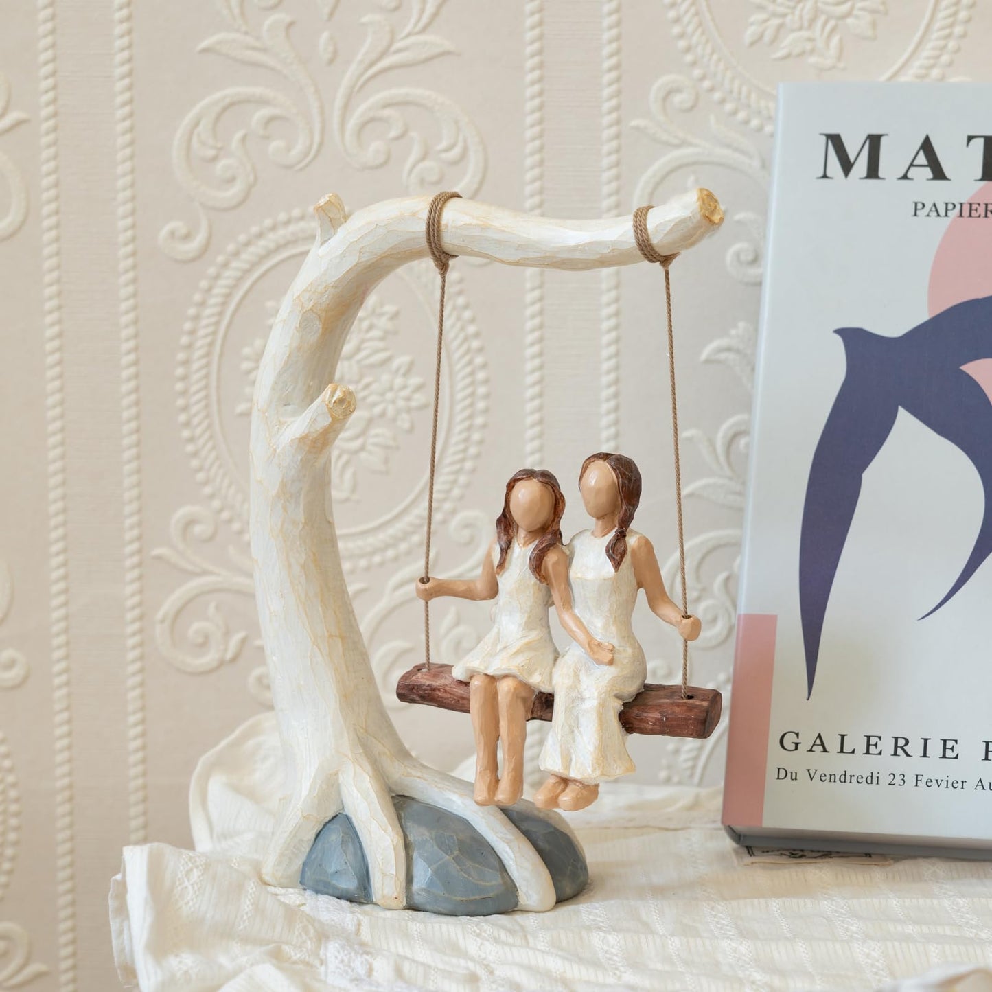 HAPFULLING Swing Statue. Mother Daughter Sculpted Hand-Painted Figurine.Mom Birthday Gift from Daughter