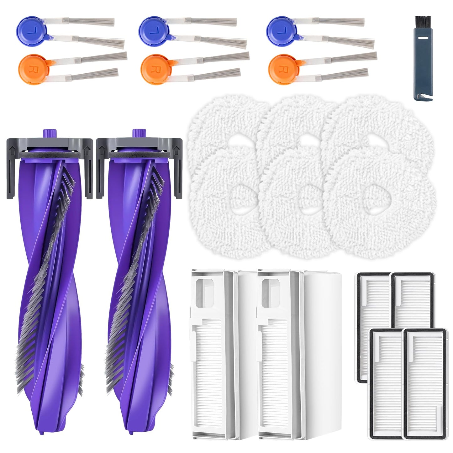 20 Pcs Replacement Vacuum Accessories kit Compatible with Narwal Freo Pro Robot Vacuum Cleaner, 2 Main Roller Brush, 2 Dust Bags, 4 HEPA Filters, 6 Mop Pads, 6 Side Brush 1 Clean Brush