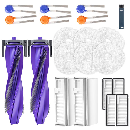 20 Pcs Replacement Vacuum Accessories kit Compatible with Narwal Freo Pro Robot Vacuum Cleaner, 2 Main Roller Brush, 2 Dust Bags, 4 HEPA Filters, 6 Mop Pads, 6 Side Brush 1 Clean Brush