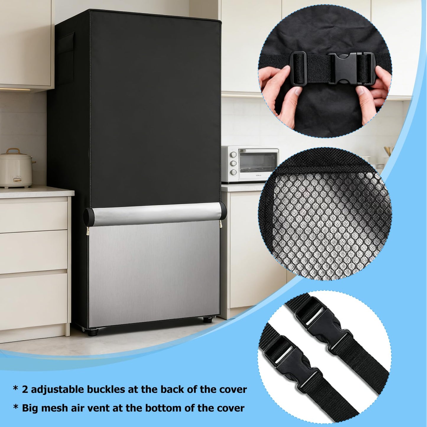 Dalema Outdoor Refrigerator Cover,600D Heavy Duty 100% Waterproof Upright Freezer Cover,Outside Stand Up Fridge Covers.Front Can Be Rolled-Up by Zippers.(Black,33" W x 33" D x 67" H)