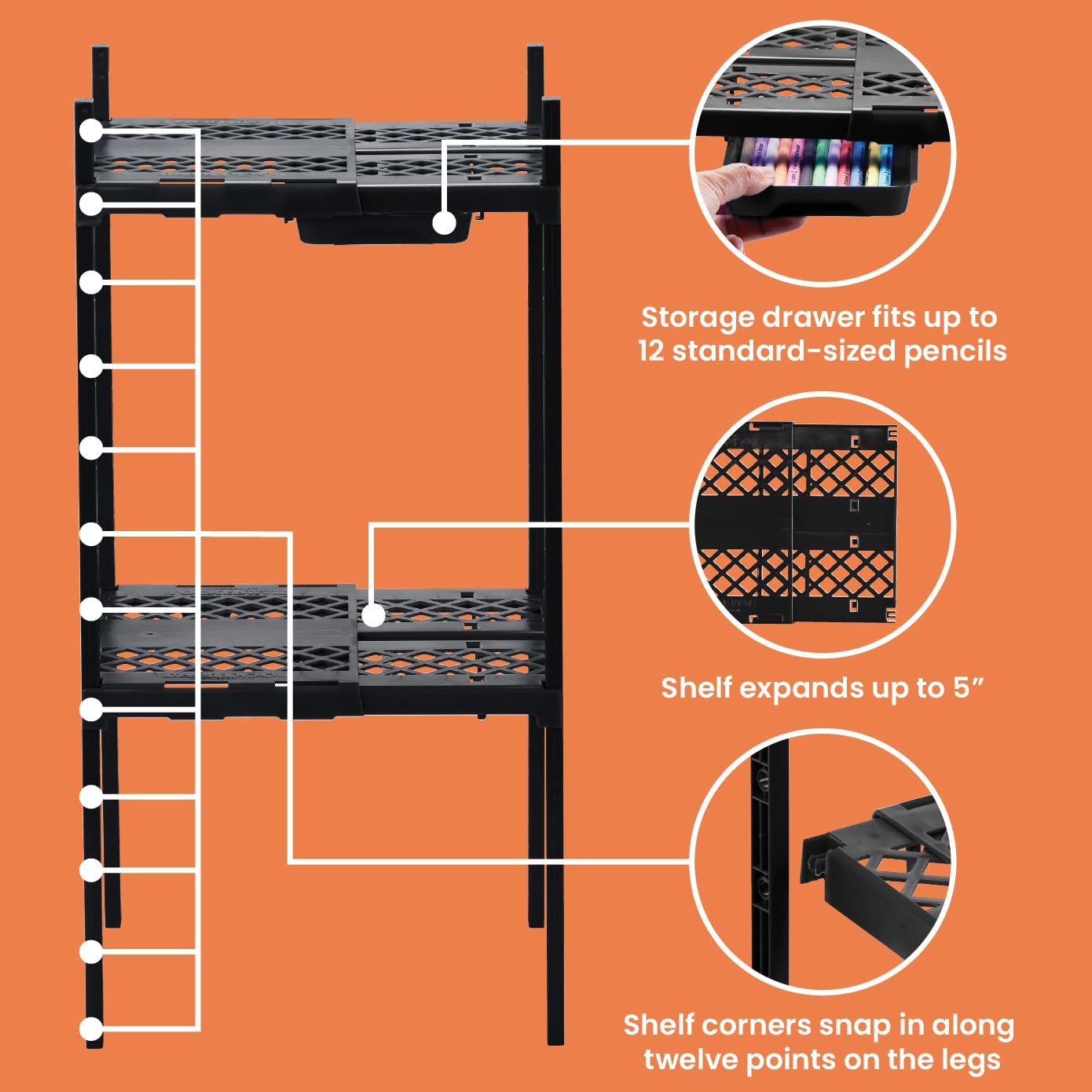 LockerMate Double Locker Shelf, Adjustable Width and Height to Fit Most School Lockers, Black