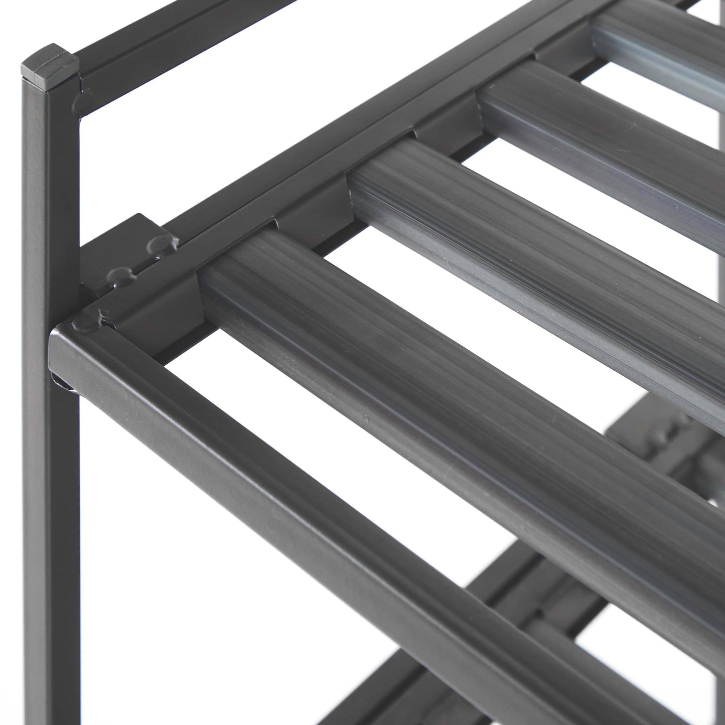 Seville Classics Sturdy Freestanding Storage Shelf for Bedroom, Closet, Entryway, Dorm Room Organizer Stackable Durable Metal Shoe Rack Ash Gray Slat, 3-Tier