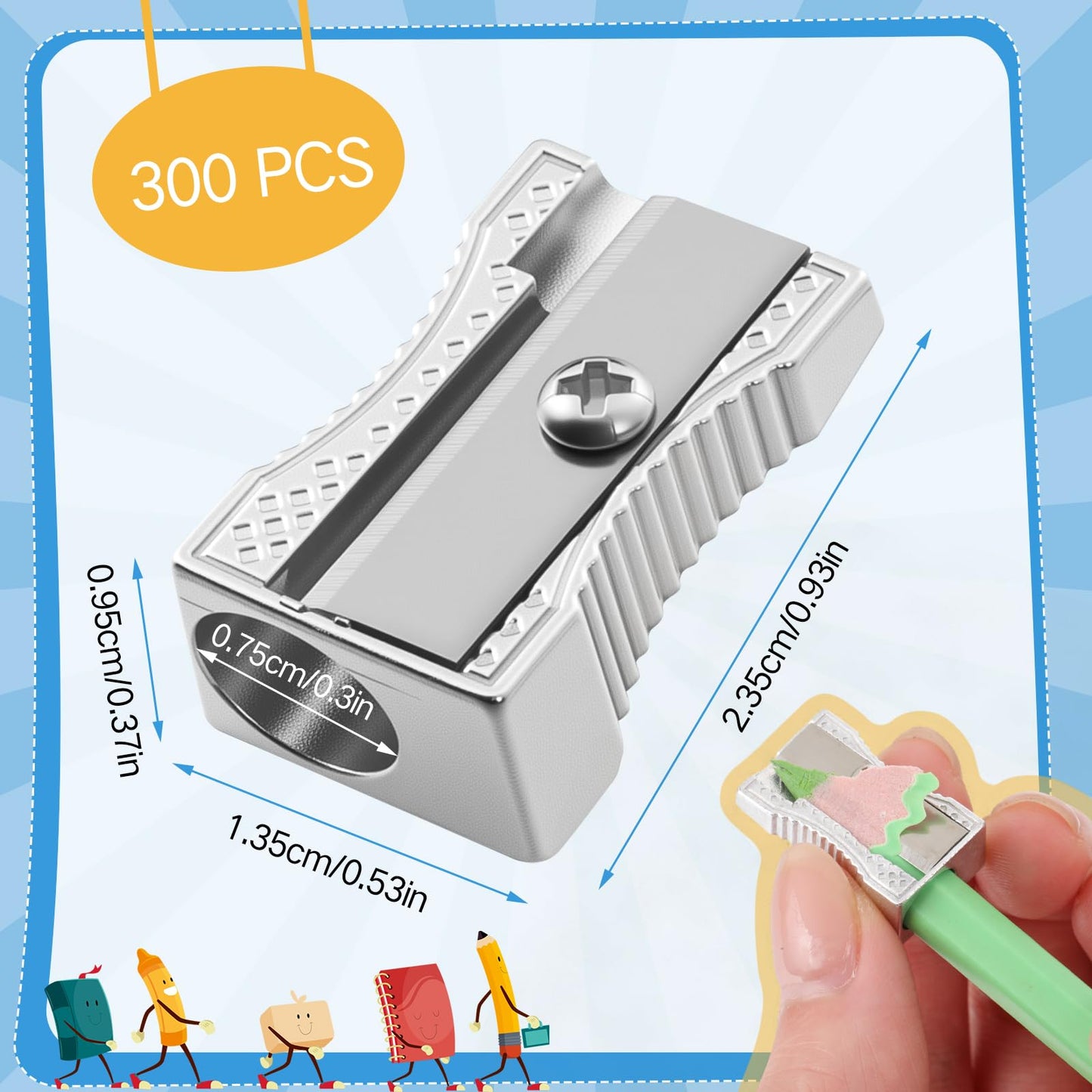 Tenceur 300 Pcs Metal Pencil Sharpeners Bulk Operation Christmas Items Single Hole Handheld Mini Aluminum Pencil Sharpener Alloy Manual Sharpener Bulk for School Office Stationery Classroom Supplies
