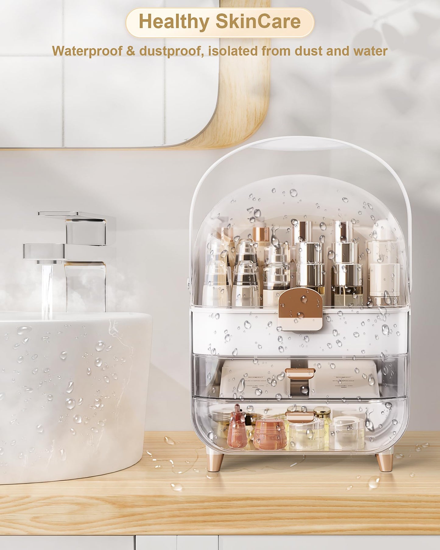 Makeup Organizer, Skincare Holder Bathroom Counter Organizer, Storage Box Cosmetic Display Cases, Teen Girl Gifts Trendy Stuff Make up Organizers for Vanity, Dresser, Countertop (Rose Gold)