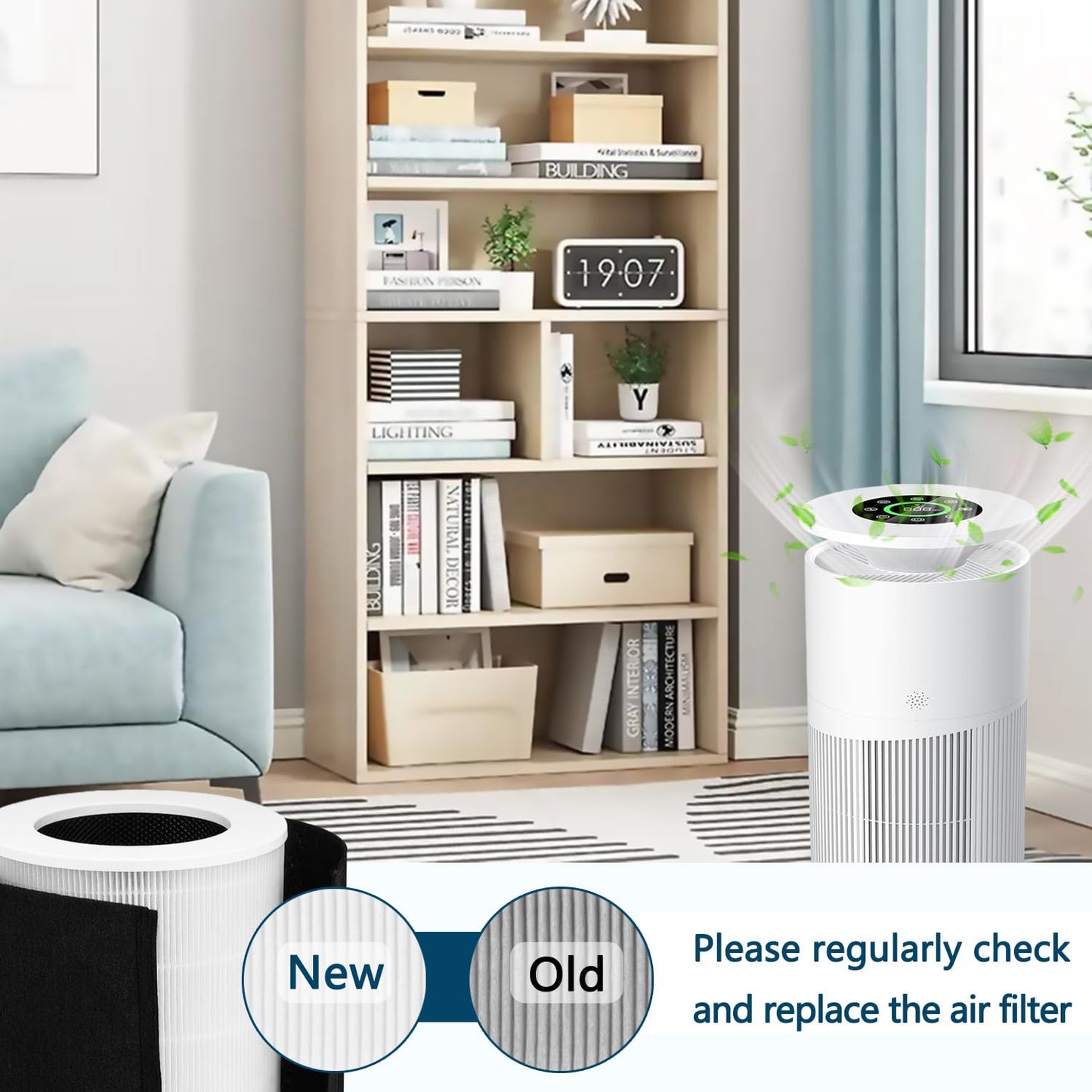 HOAXCINN KJ02 Air Purifier Replacement Filter Compatible with Dhyala KJ02 Air Purifier, 8.7"L × 8.7"W × 10.7"H, Removes Pollen, Dust, Smoke, 1 Pack