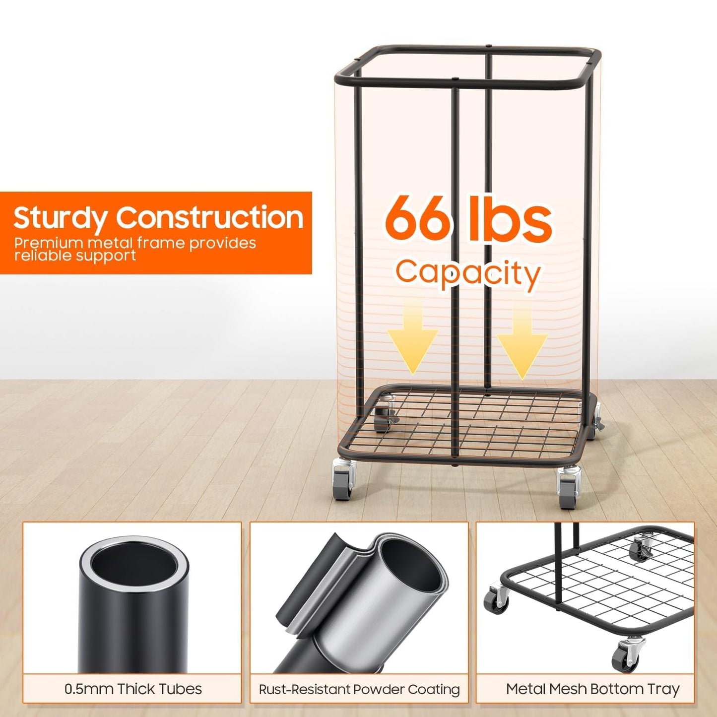 160L Laundry Hamper with Lid, Rolling Laundry Basket with Wheels, Large & Tall Dirty Clothes Hamper with Metal Frame and Removable Bag for Bedroom Aesthetic, Laundry Room, Bathroom, Dorm-Black