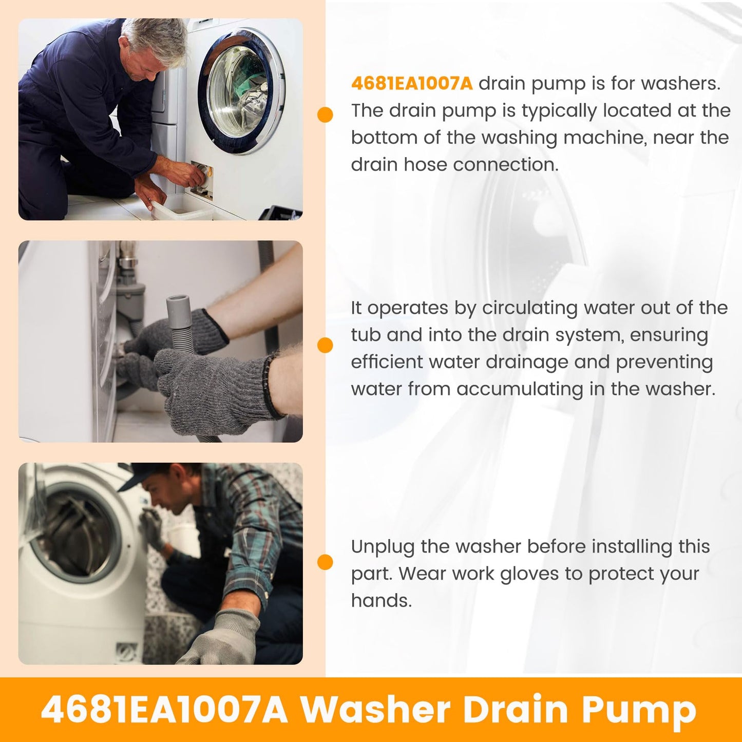 4681EA1007A DP040-012 Drain Pump (OEM) Compatible with lg, kenmore Washer Drain Pump 5859EA1004F 5859EA1004P 5859EA1004G WH23X10020, Fits for WT1101CW WT5001CW WT7200CW WT1201CV WT5270CW