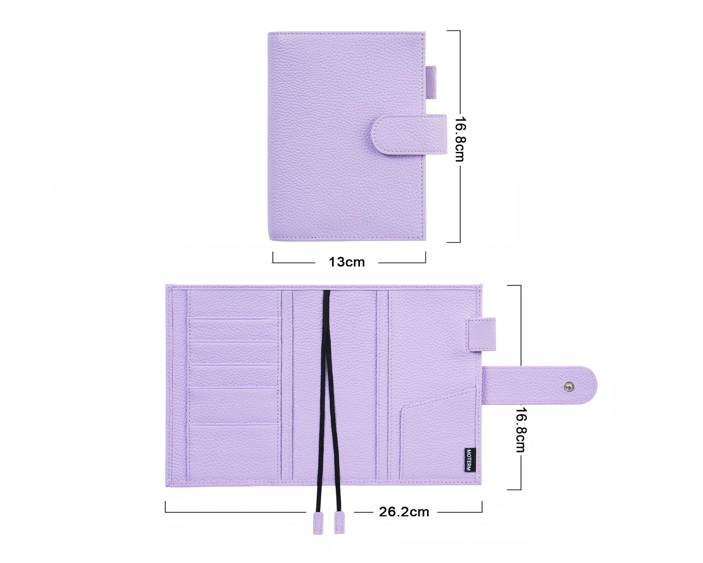Moterm Leather Cover for A6 Notebooks - Fits Hobonichi Original, Stalogy and Midori MD Planners, with Pen Loop, Card Slots and Back Pocket (Pebbled-Lavender, A6+)