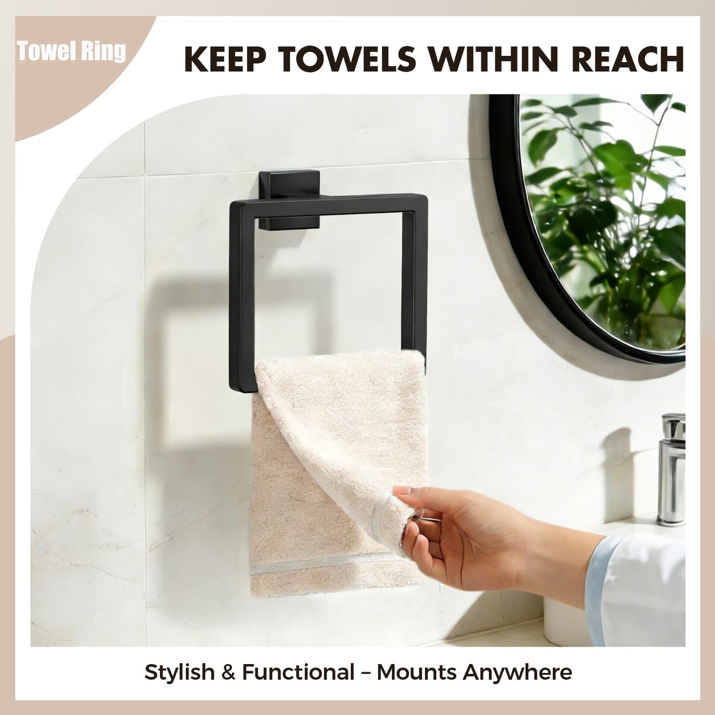 Bathroom Accessories Towel Bar Set: 10 Pieces Matte Black Bathroom Hardware Square SUS304 Stainless Steel - Wall Mounted Towel Rack&Toilet Paper Holder&Towel Ring and Towel Hook