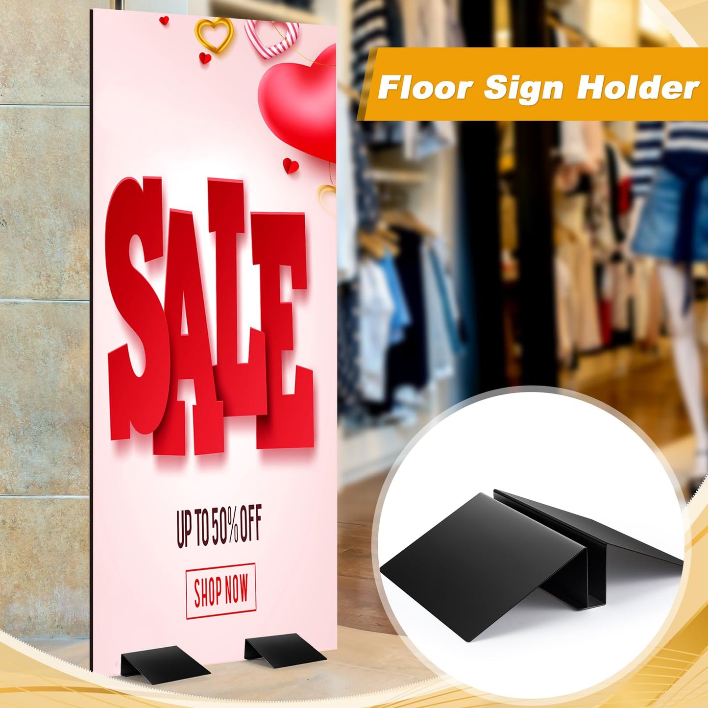Blulu 2 Pcs Metal Floor Sign Stand Holder Fits 12" Wide Sign Board up to 72" Tall Graphic Floor Standing Display Stand for Composite Foam Board, Black, Acrylic Glass, Base Only
