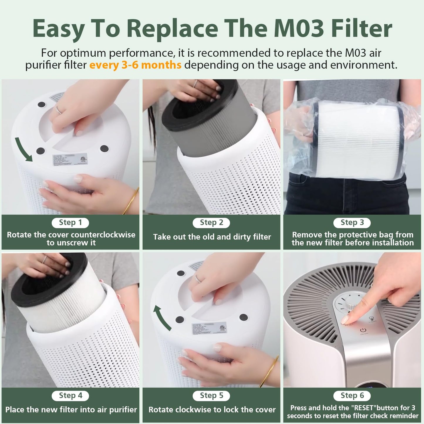 2 Pack M03 Replacement Filter Only Compatible with MOOKA M03 & B-D03 Air Purifier, Efficient Air Filter, 3-in-1 Pre-Filter, HEPA Filter, High-Efficiency Activated Carbon Filter Filtration System