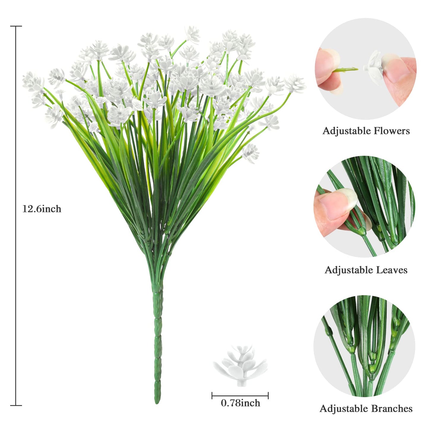 AmyHomie 20 Bundles Artificial Flowers for Outdoor Outside Spring Summer Decoration UV Resistant Faux Flowers No Fade Fake Plastic Plants Garden Porch Window Box Decorating (Pure White)