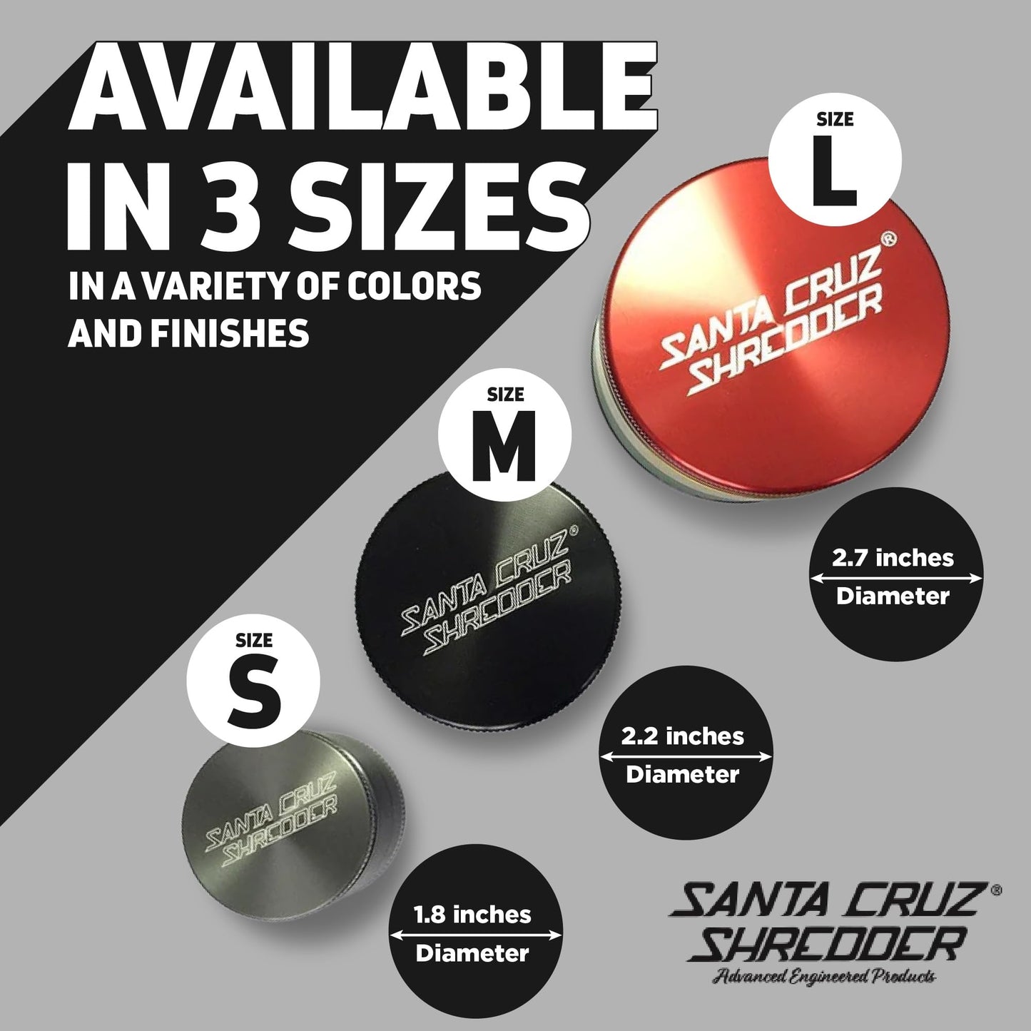 Santa Cruz Shredder Metal Spice Grinder with Textured Grip – 3-Piece Small 1.7" (Black)
