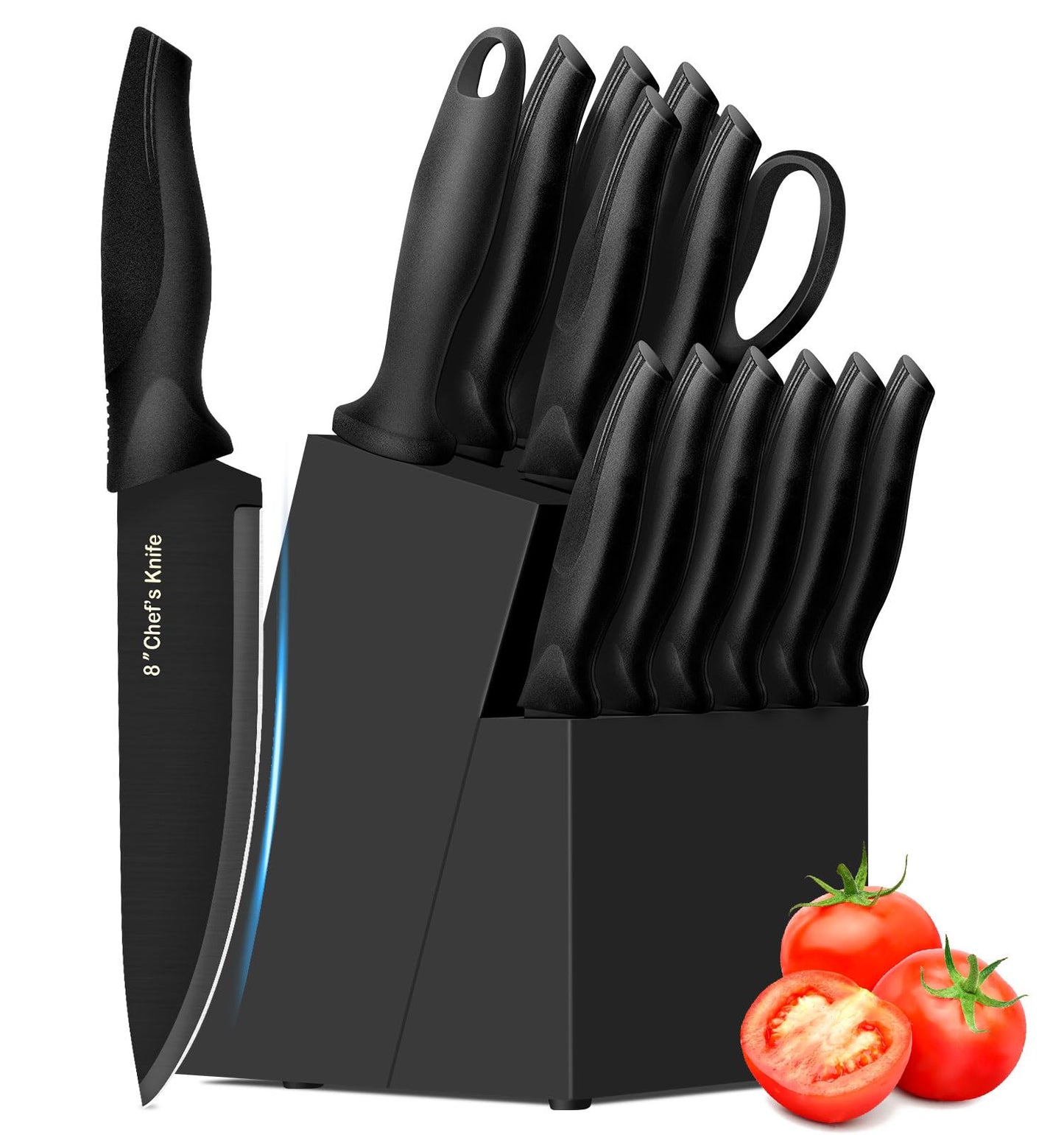 XANAPON Knife Set, 14 Pieces Kitchen Knife Set, High Carbon German Stainless Steel, Dishwasher Safe Cutlery with Sharpener, Black