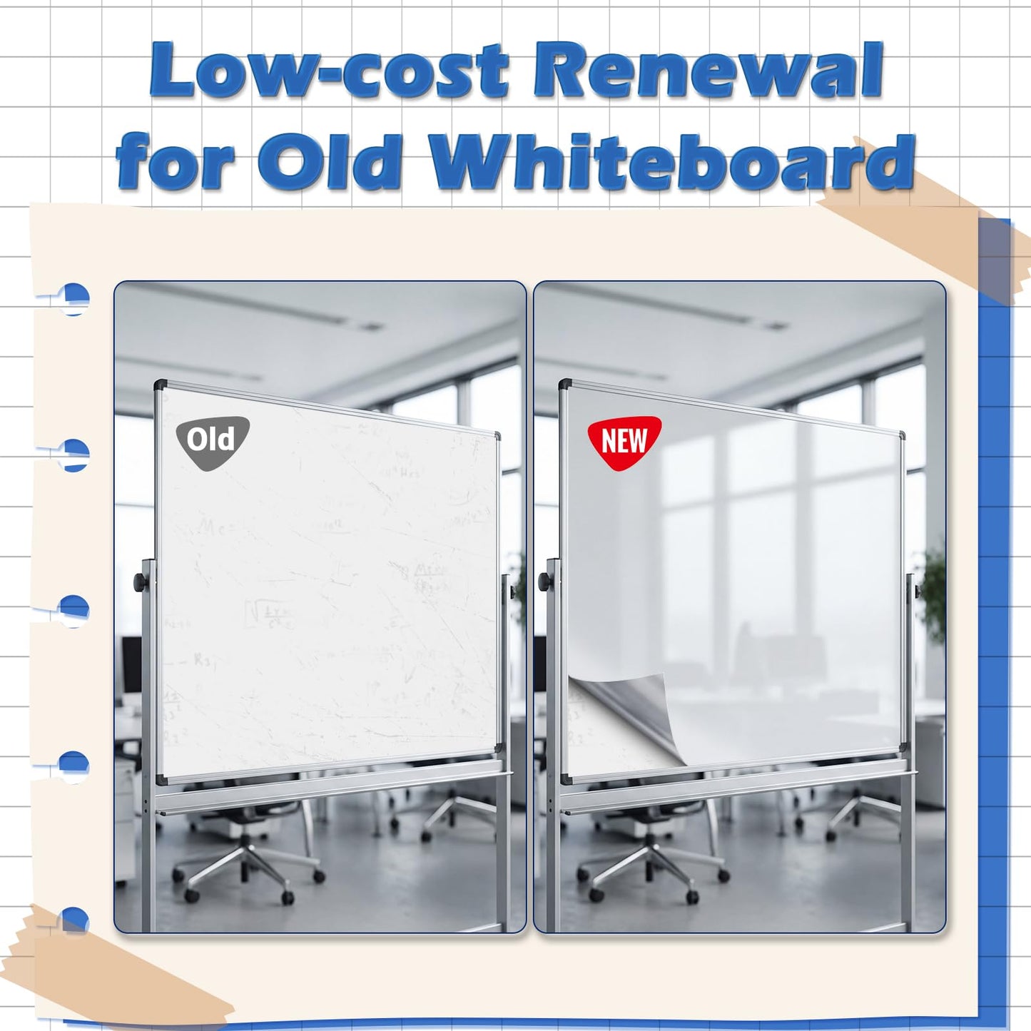 AFMAT Dry Erase Board Sticker, 48 x 36 inches White Board Wallpaper, Dry Erase Sticker for Wall, 4' x 3' Peel and Stick Whiteboard Contact Paper, Adhesive Whiteboard Roll, No Ghost, 4 Markers WS23D