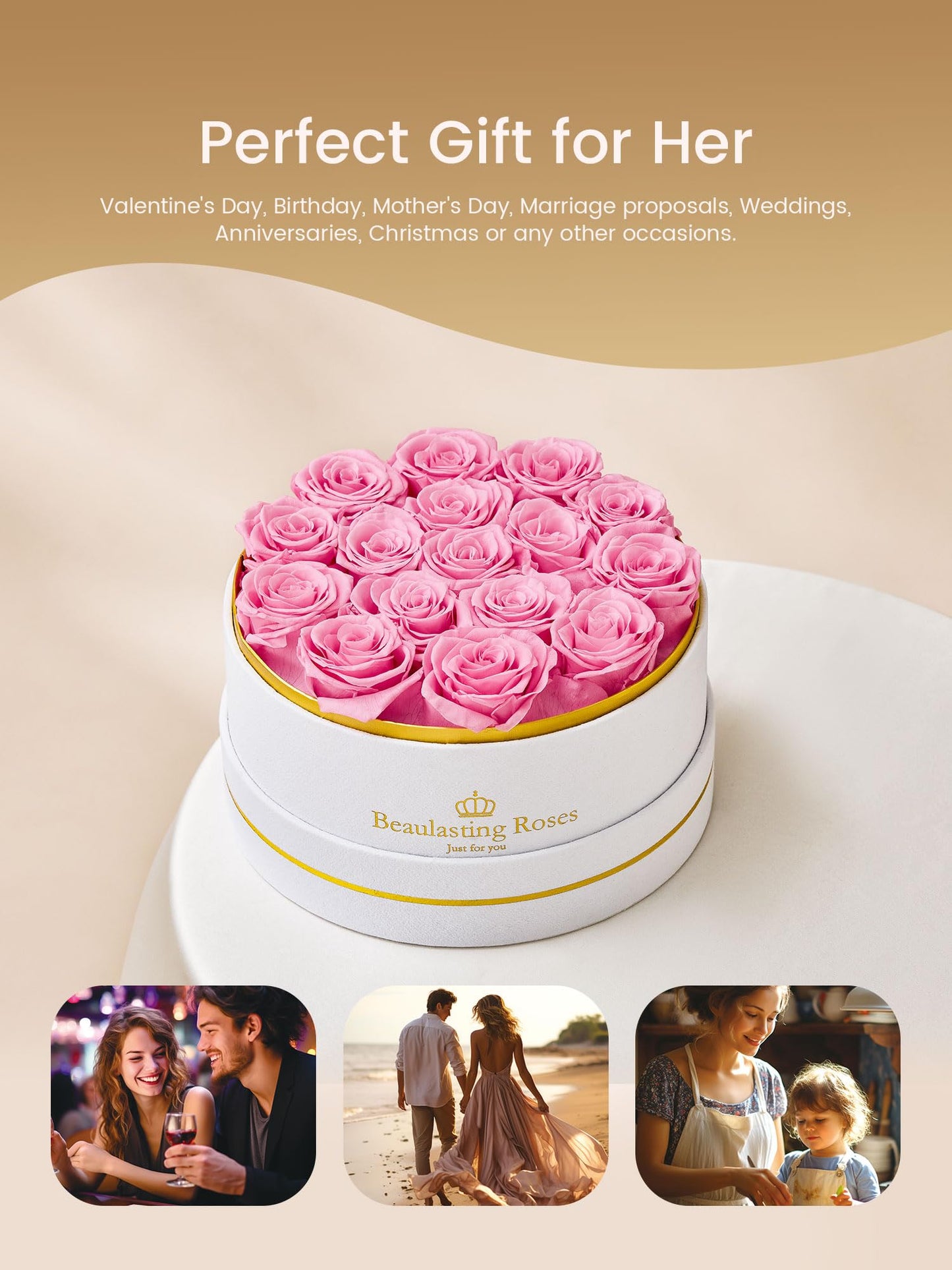 16 Preserved Roses Forever Flowers Real Roses in a Box Mother's Day Birthday Flowers for Her Mom Women Wife Valentine's Day, Pink Roses