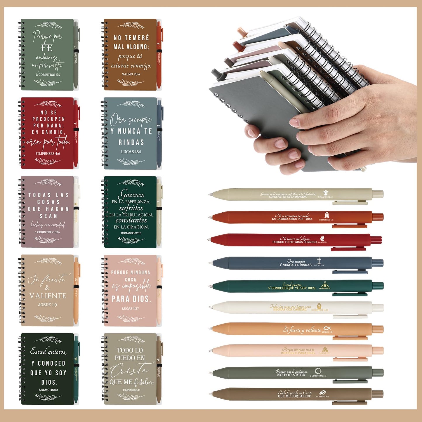 Kosiz 30 Set Fathers Day Spanish Christian Gift Bulk Spanish Bible Verse Pen Spiral Notebook Prayer Journal Regalos Cristianos En Español Religious Gift for Men Teacher Church (Classic Color)