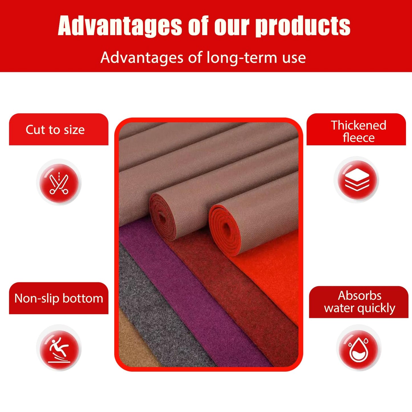 Thick Red Carpet Runner for Party,3 x 10ft Non-Slip Backing Aisle Runway Rug for Party,Occasions,Graduation,Wedding& Indoor Outdoor Special Events Decorations (Dark Red, 3×10Ft(Multi-Pile))