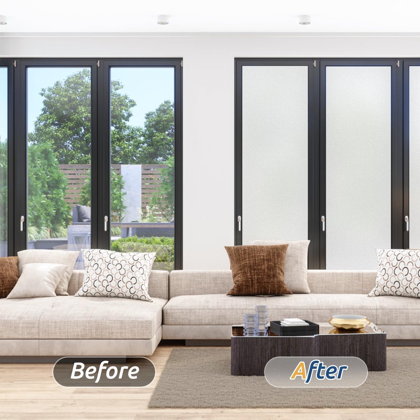 rabbitgoo Window Privacy Film, Frosted Glass Window Clings, Static Cling UV Heat Blocking Door Stickers for Home Bathroom, Removable Indoor Decal Coverings Day and Night, Pure, 23.6 x 157.4 Inches