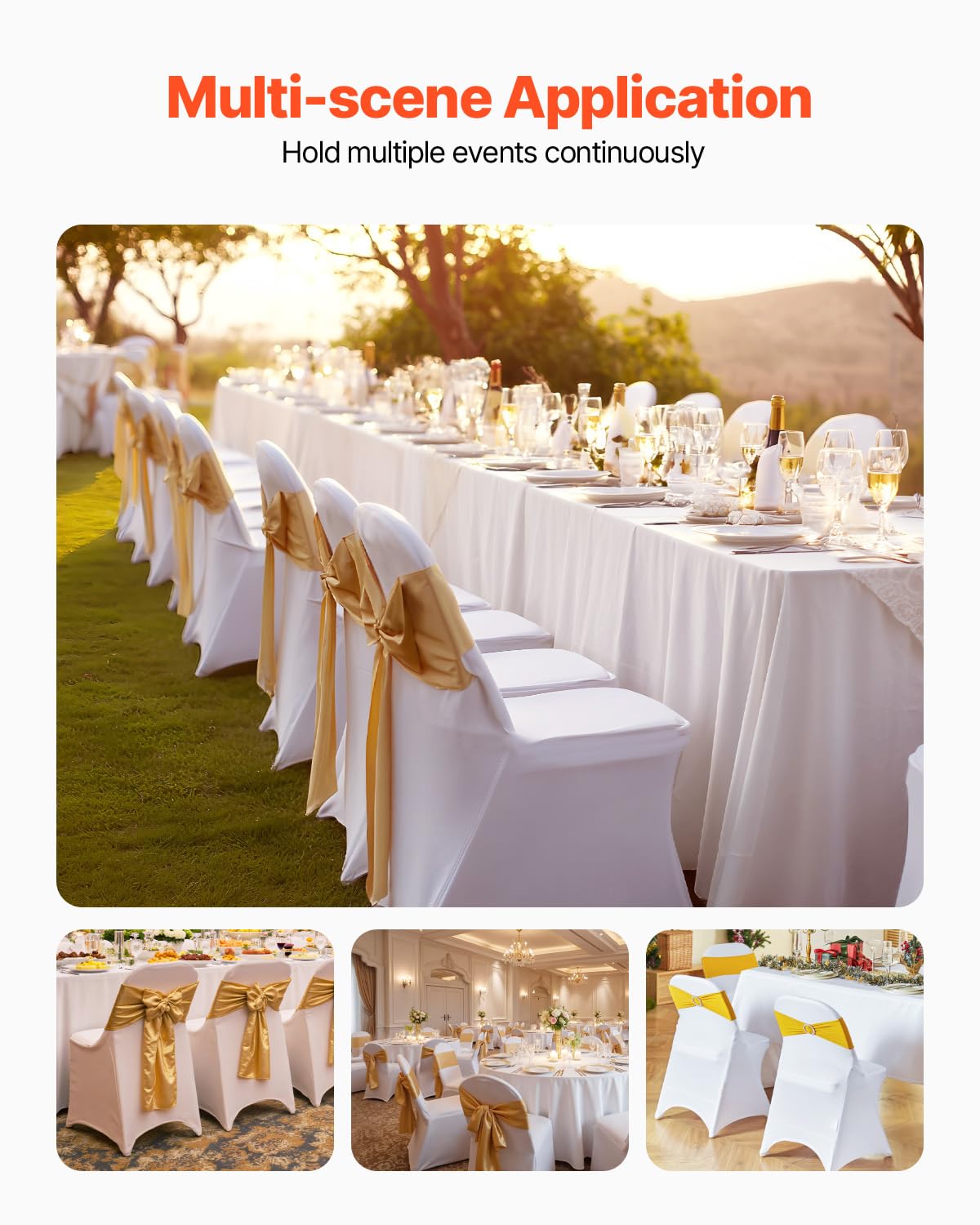 VEVOR 30 PCS White Folding Chair Covers - Ideal for Weddings, Parties, Dining, and Banquets - Universal, Washable Slipcovers for Folding Chairs - Elegant Event Décor