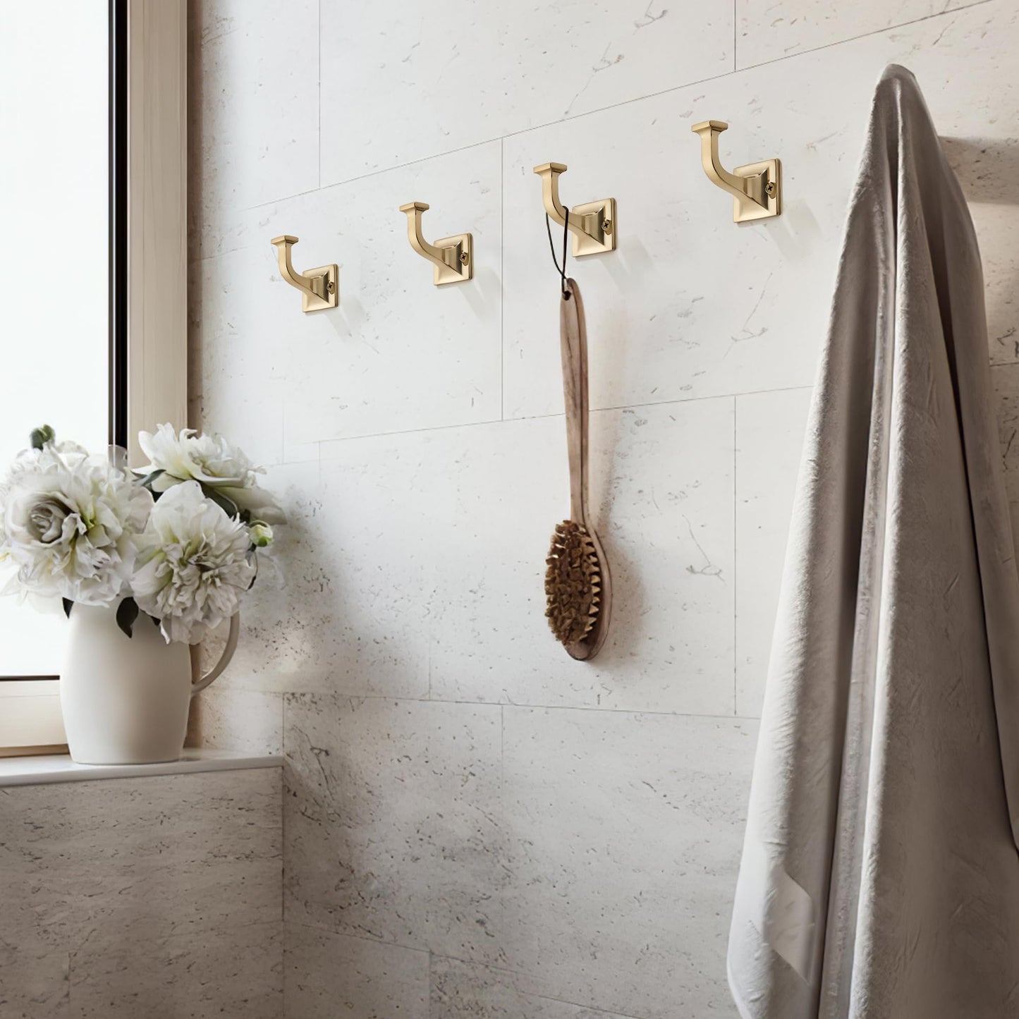 TUNNY 5 Pack Coat Hooks - Champagne Bronze Robe Hooks Decorative Wall Hooks for Bathroom Bedroom Kitchen Towel Robe Clothes Cabinet Closet Bathroom Hardware