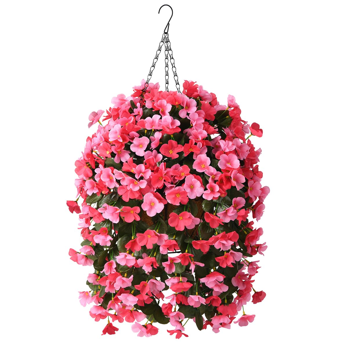 INQCMY Artificial Hanging Flowers Basket for Outdoors Spring Summer Decoration,Faux Silk Begonia in Planter Look Real UV Resistant for Outside Home Porch Patio Garden Balcony Yard Decor（Deep Pink）