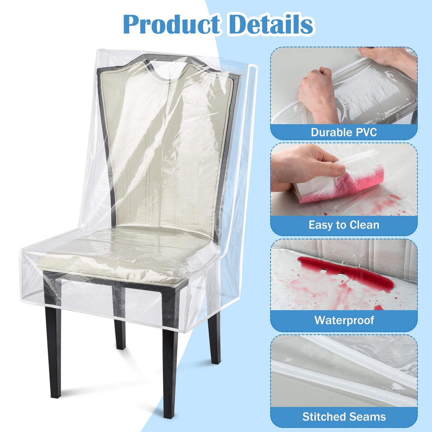 Dining Chair Covers, Waterproof Kitchen Chair Protectors,Clear Plastic Seat Chair Protector,Keep Your Chair Away from Water Dust Stain and Pet Claws W/21 x D/18(Fits 16-23",6 Pack)