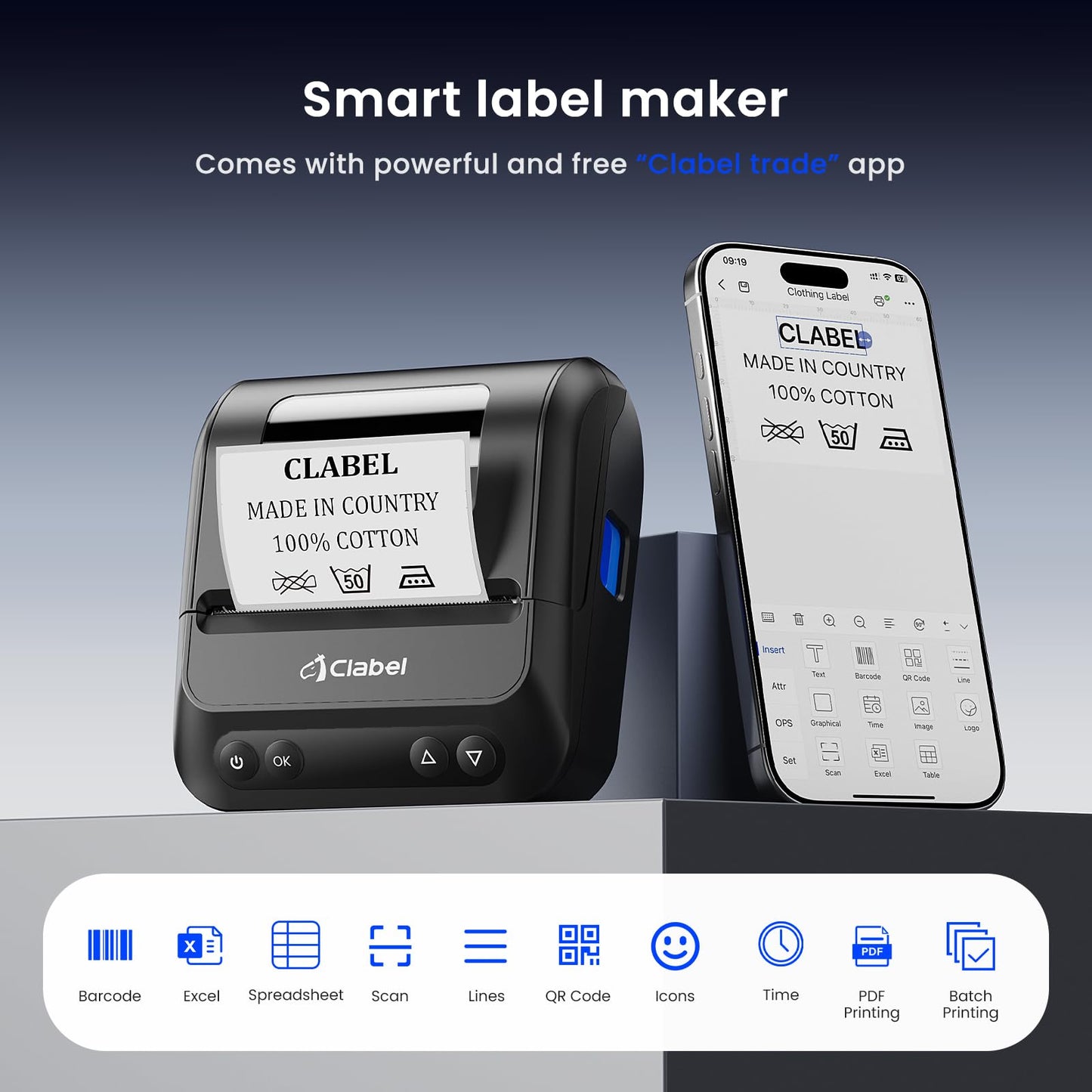 CLABEL 320B Label Maker 3 Inch Bluetooth Barcode Printer Thermal Label Printer Compatible for Small Business,Address, Office, 1 Roll 70x40mm Label