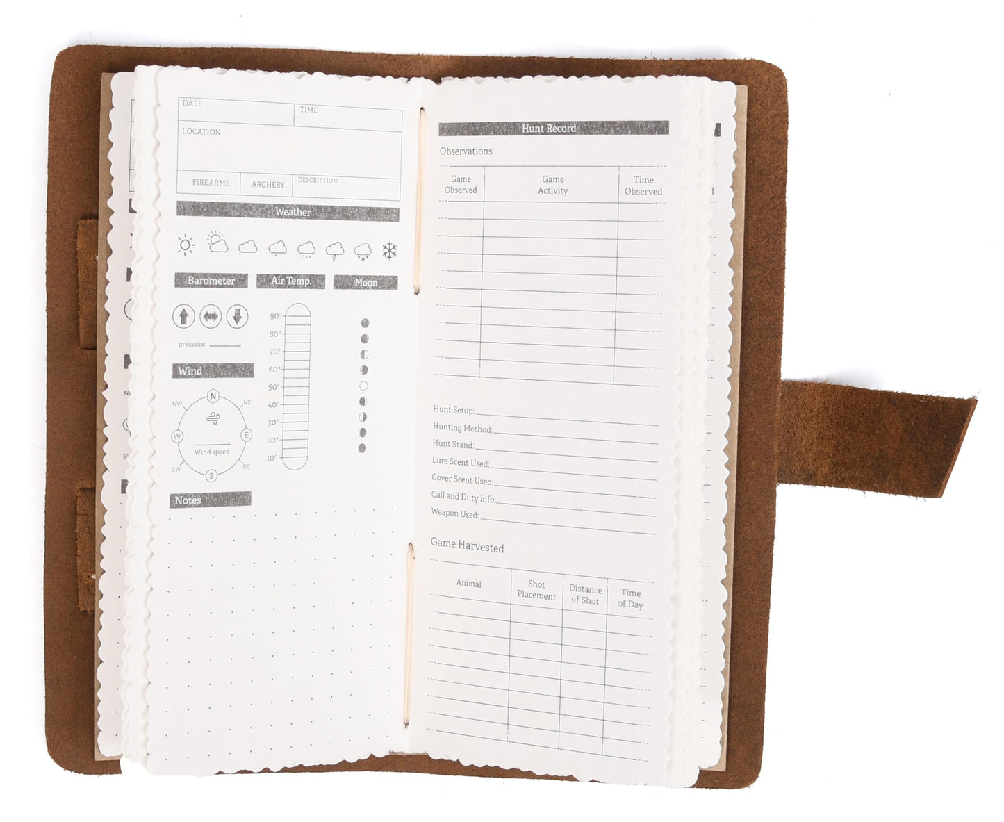 Tolredo Made in Canada Premium Hunting Journal Top-Grain Cowhide Leather Hunting Logbook Gift for Huntsman, 96 Bleed Proof Pages(8.3"X4") - Dark Brown