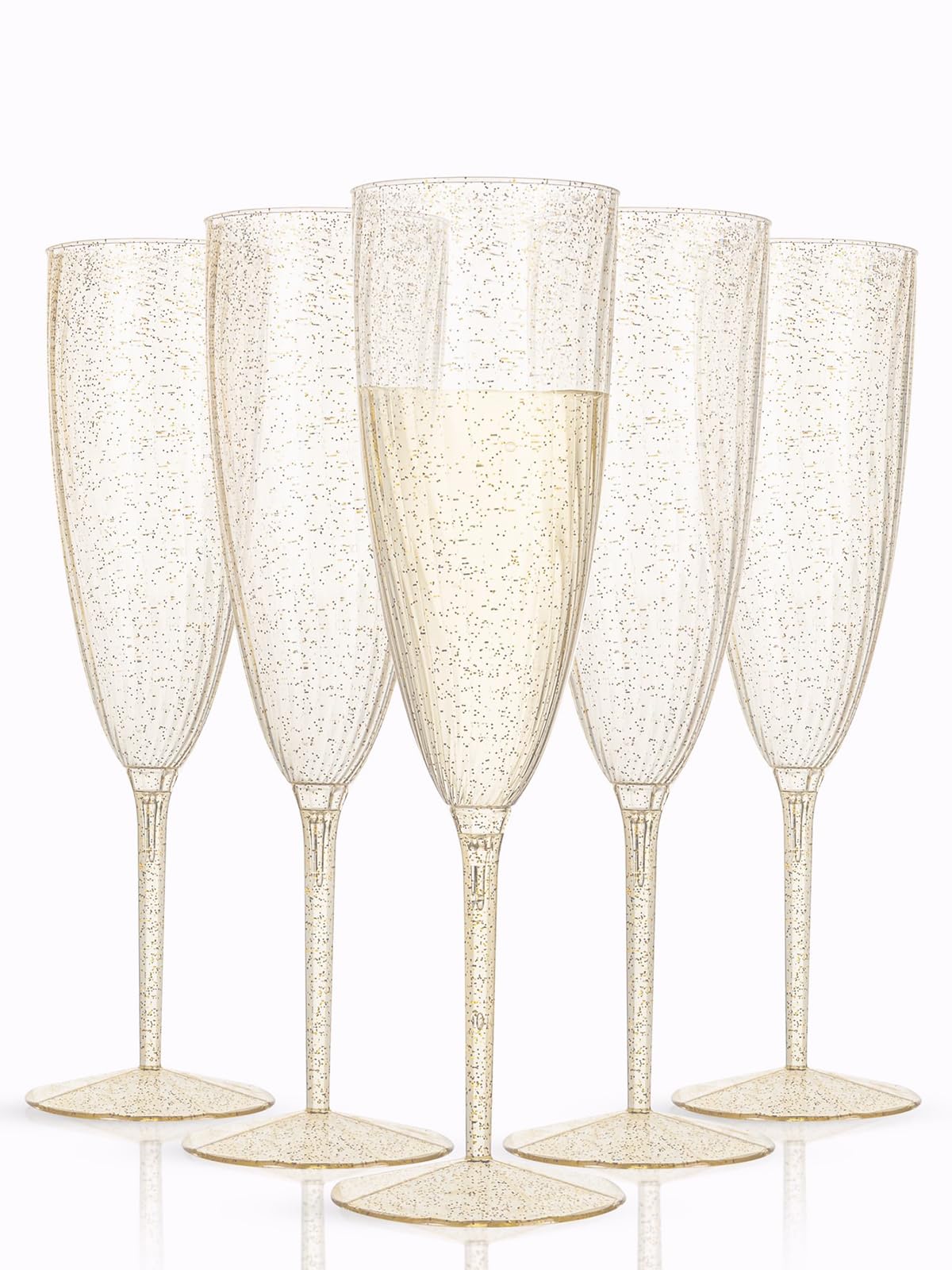 WDF 36-Pack Plastic Champagne Flutes - Gold Glitter Champagne Glasses Disposable - Perfect for Wedding/Birthday/Bridal Shower/Baby Shower/Graduation