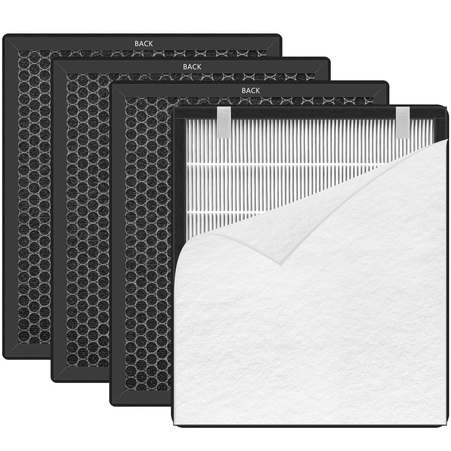 Molgoc 4-Pack Replacement filter for Air Purifier,Compatible with Mooka C300 Air Purifier,H13 True HEPA and Deodorization Activated Carbon Filter Combo + Extra Enhanced Pre-Filter.
